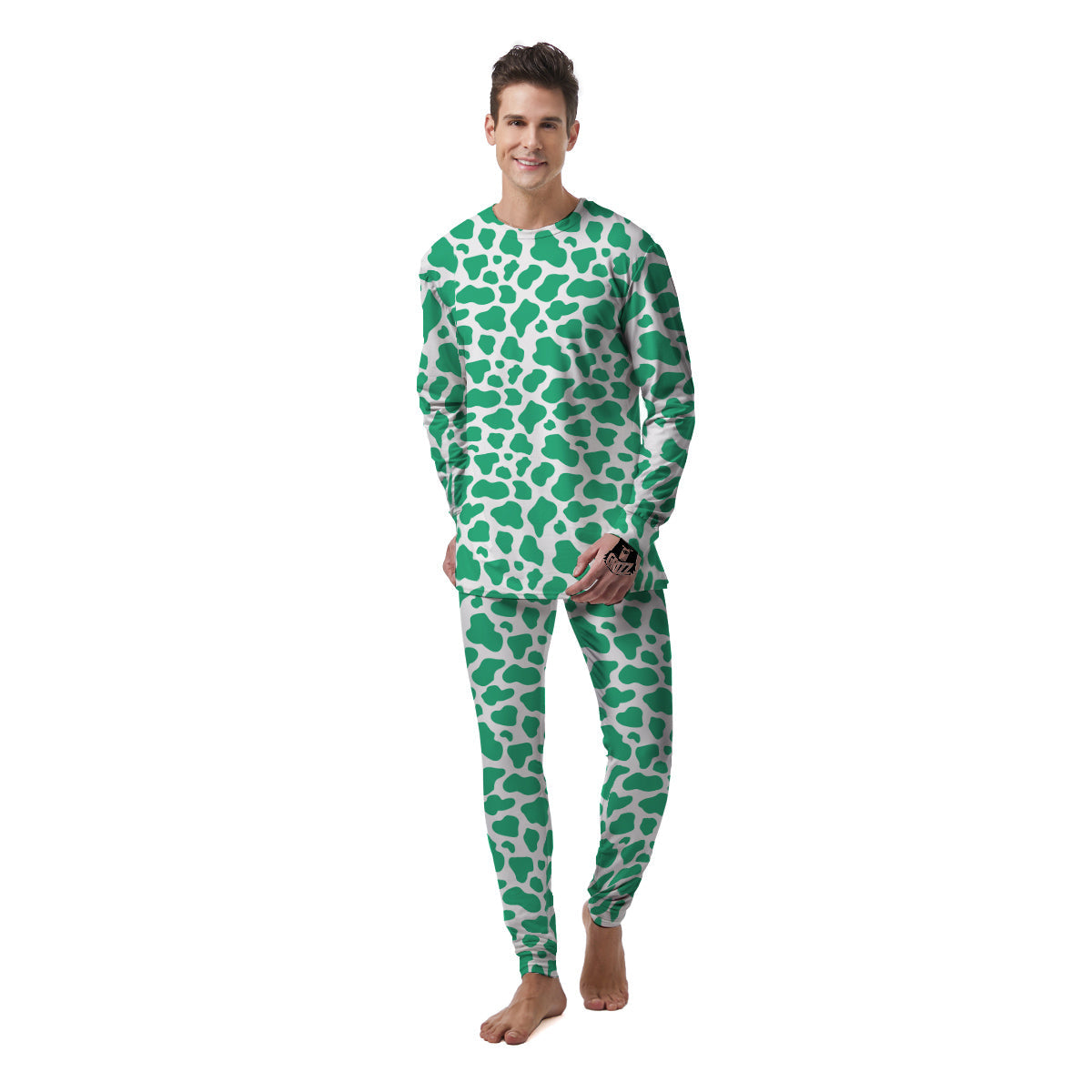 Jade Cow Print Pattern Men's Pajamas-grizzshop