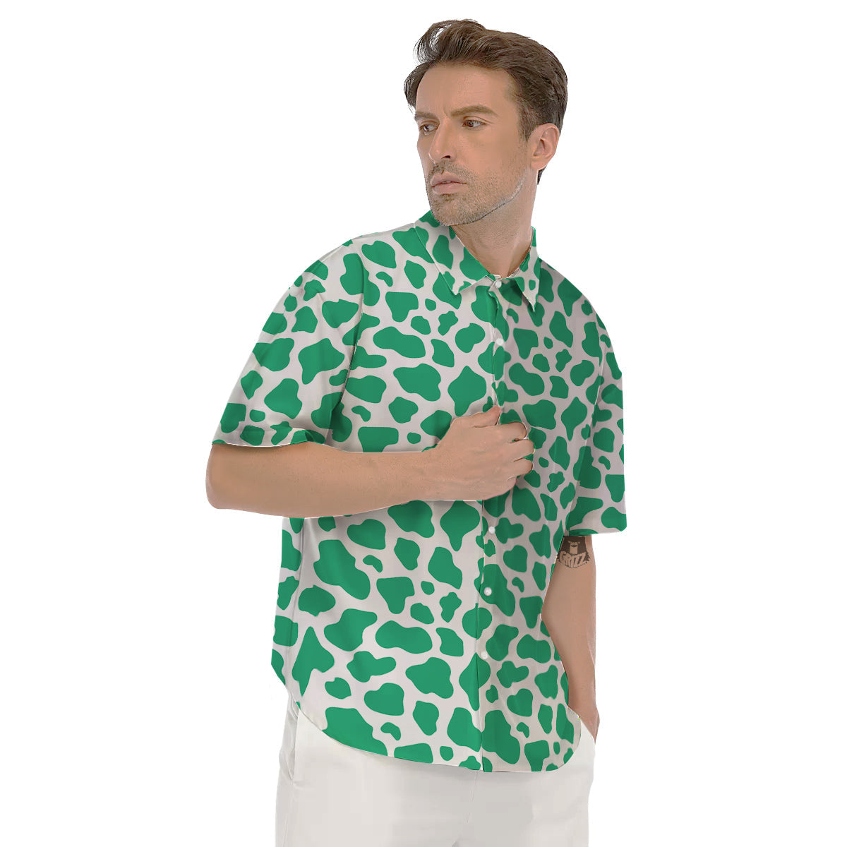 Jade Cow Print Pattern Men's Short Sleeve Shirts-grizzshop