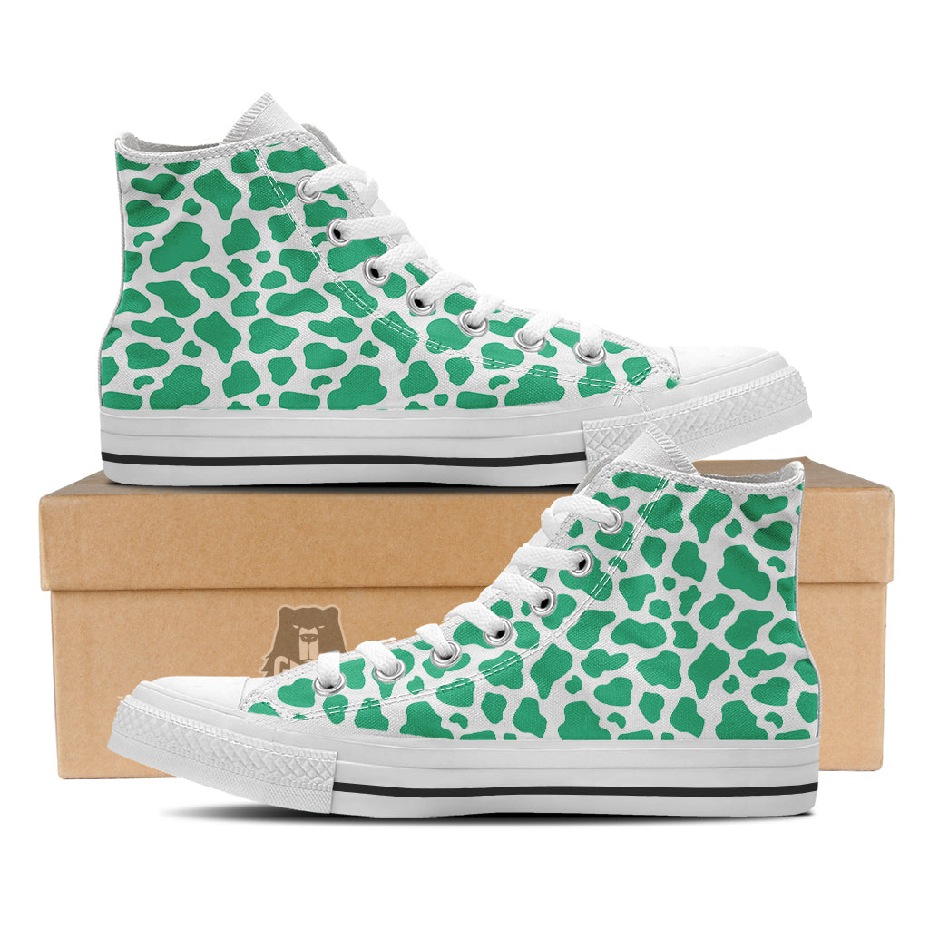 Jade Cow Print Pattern White High Top Shoes-grizzshop