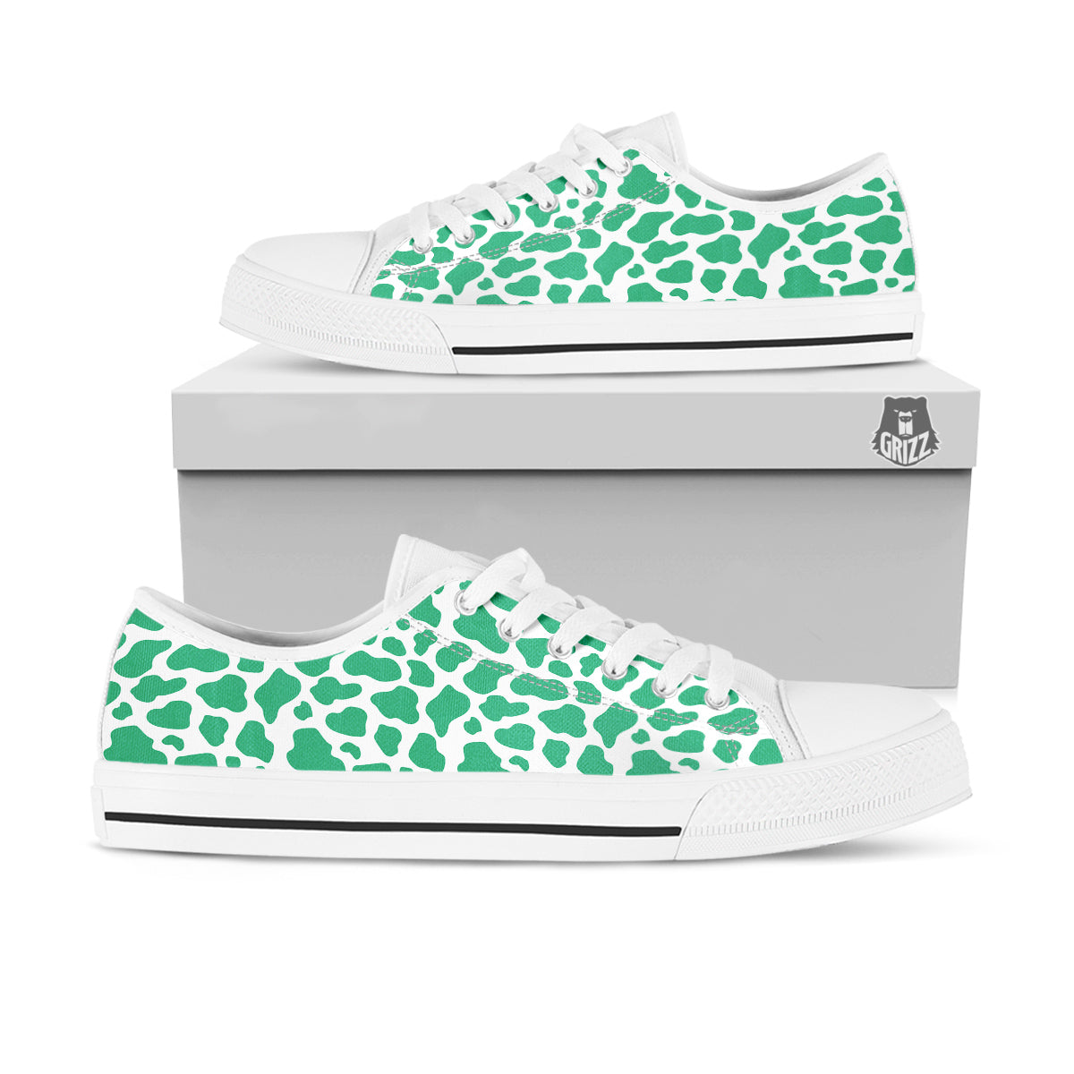 Jade Cow Print Pattern White Low Top Shoes-grizzshop