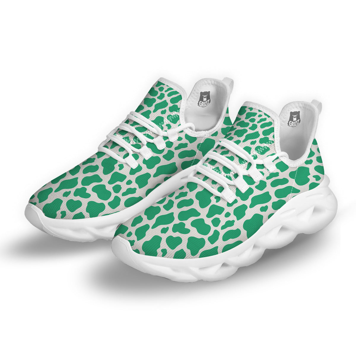 Jade Cow Print Pattern White Running Shoes-grizzshop