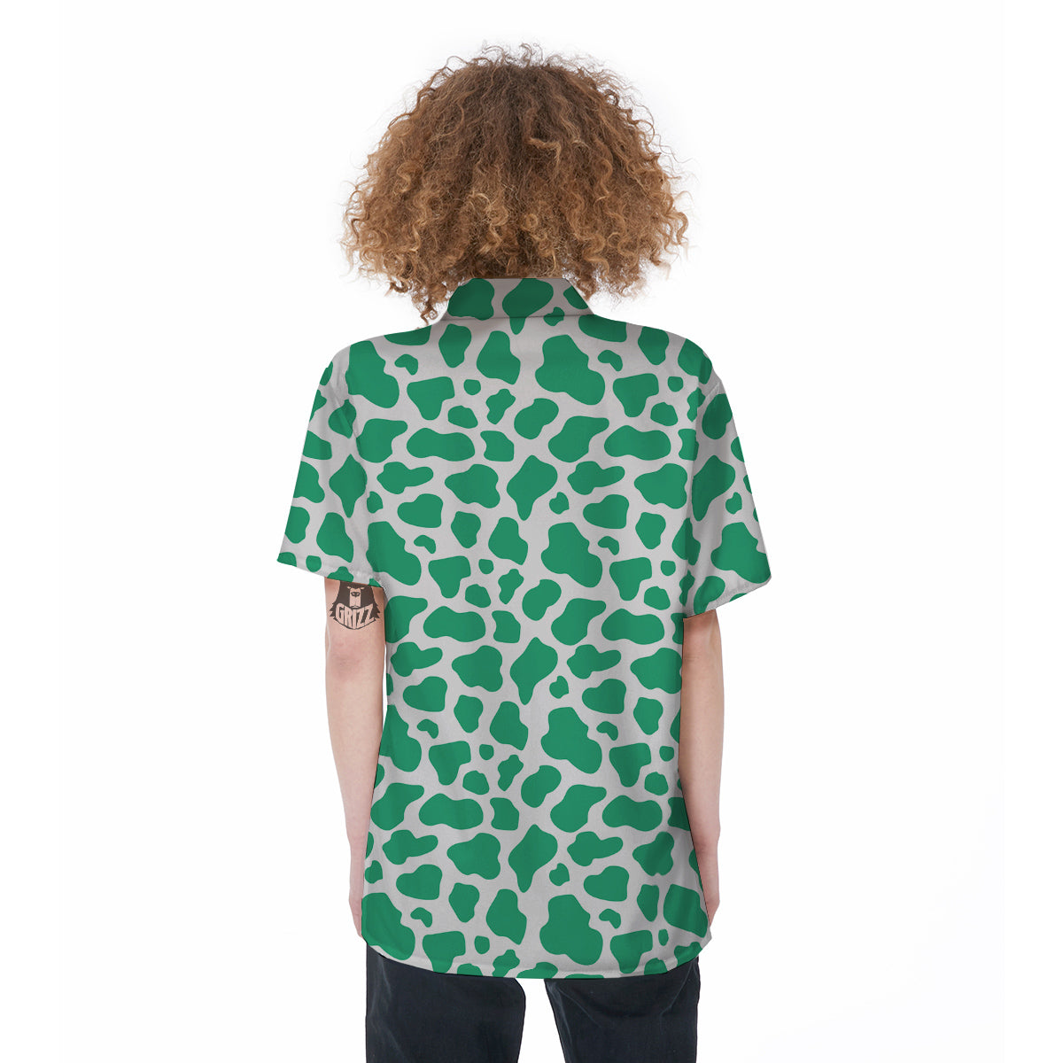 Jade Cow Print Pattern Women's Short Sleeve Shirts-grizzshop