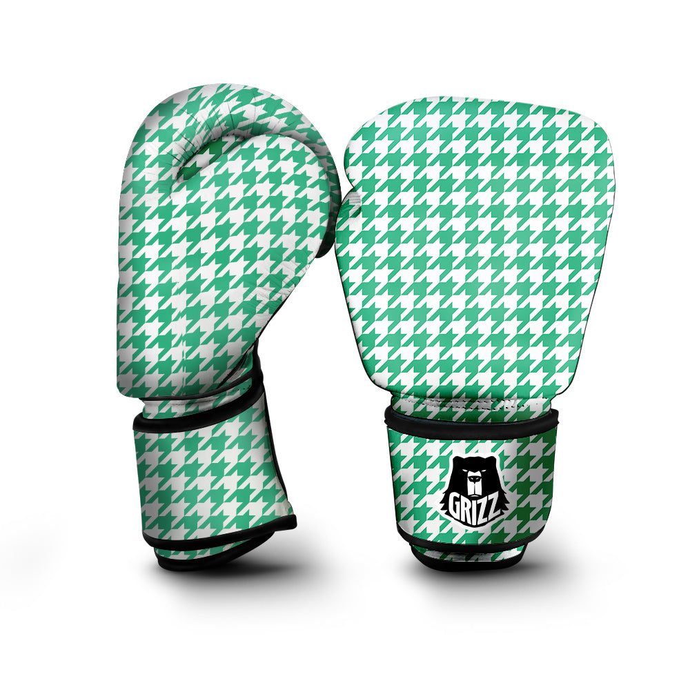 Jade Houndstooth Print Boxing Gloves-grizzshop