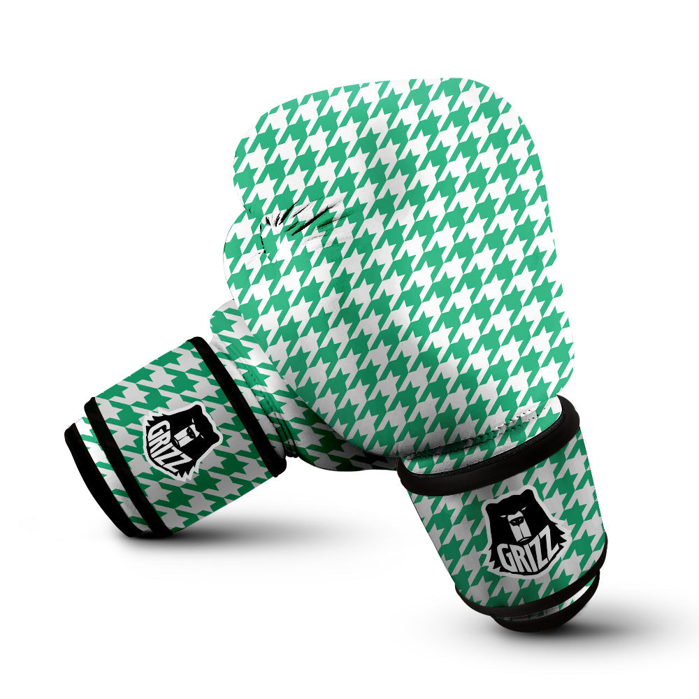 Jade Houndstooth Print Boxing Gloves-grizzshop