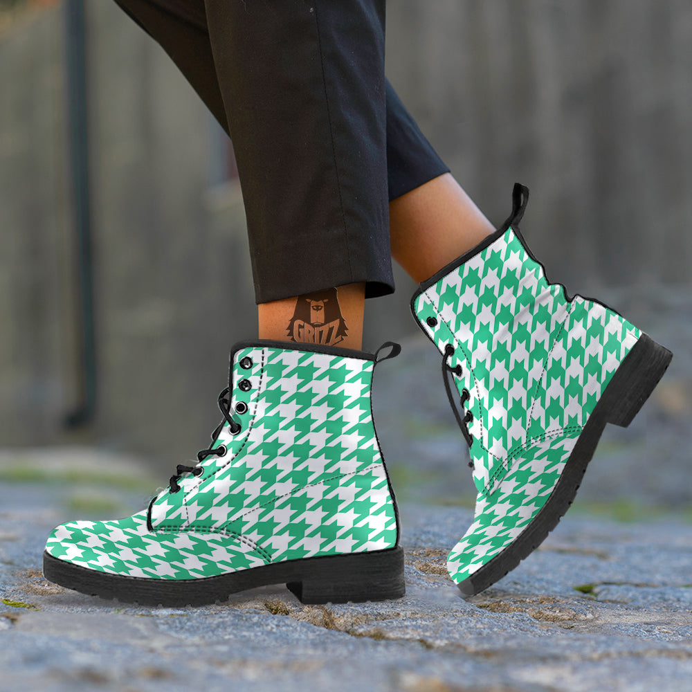 Jade Houndstooth Print Leather Boots-grizzshop