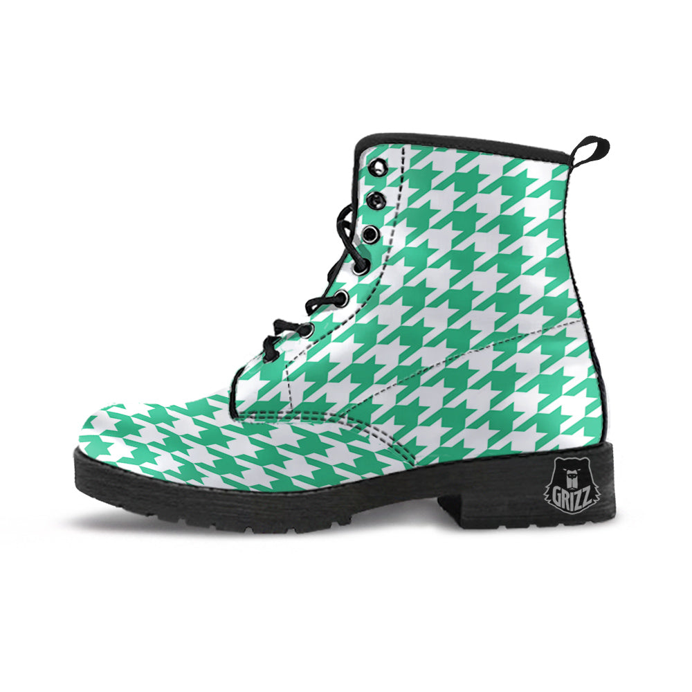 Jade Houndstooth Print Leather Boots-grizzshop