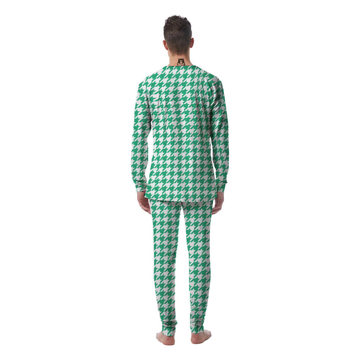 Jade Houndstooth Print Men's Pajamas-grizzshop