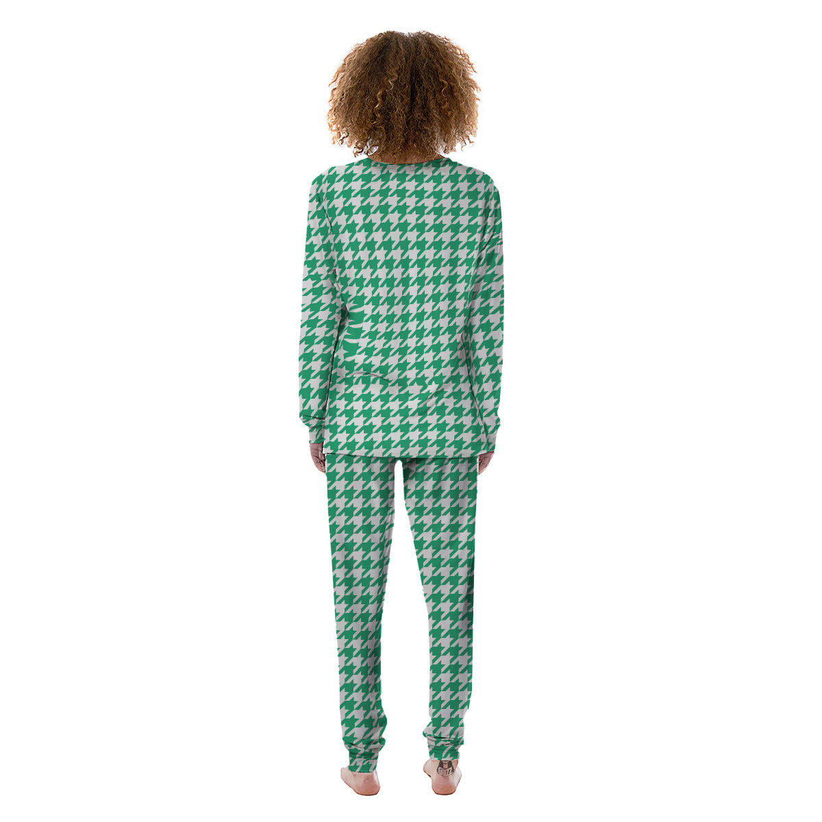 Jade Houndstooth Print Women's Pajamas-grizzshop