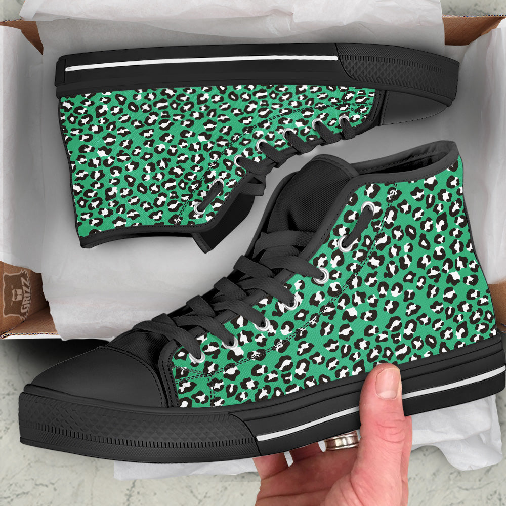 Jade Leopard Print Pattern Black High Top Shoes-grizzshop