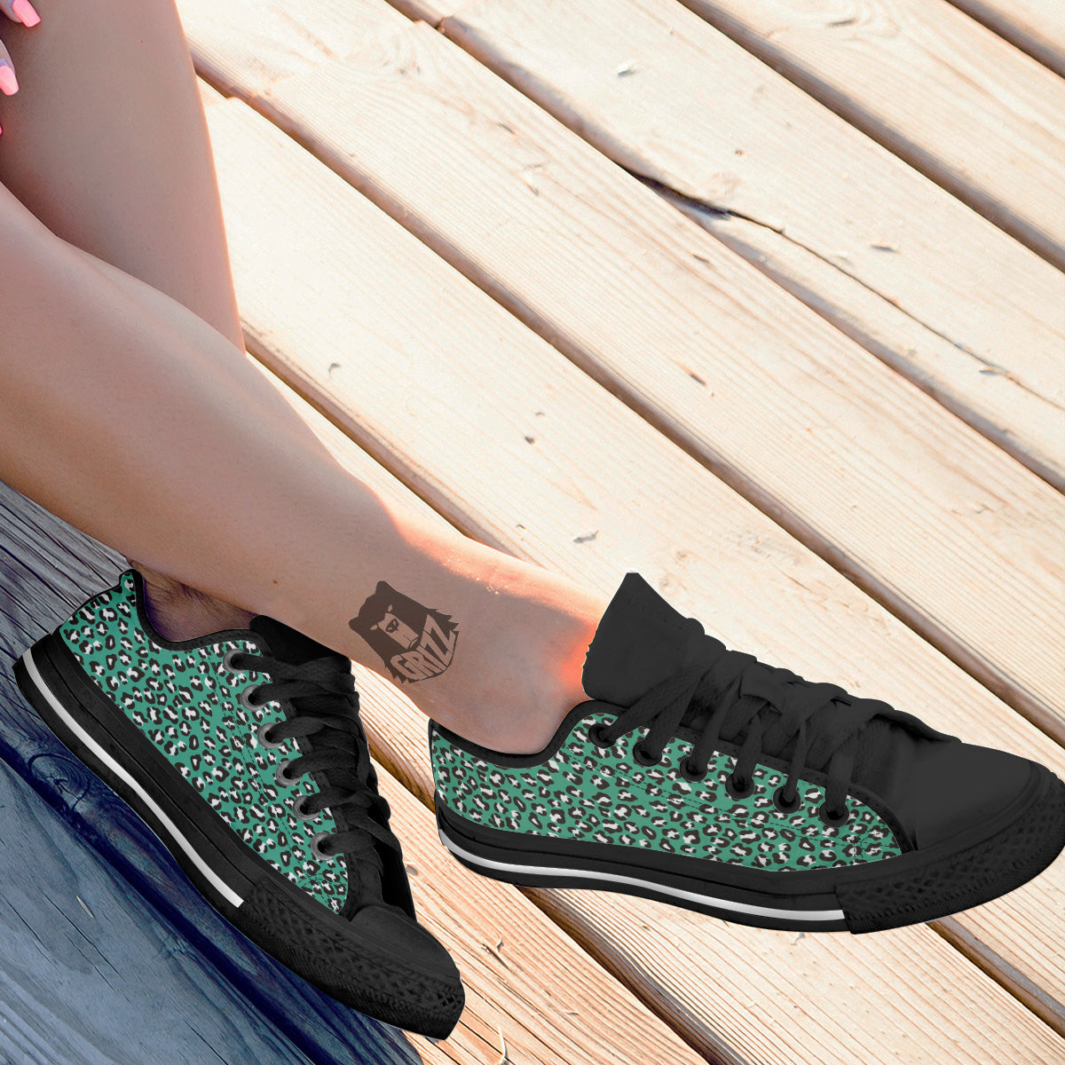 Jade Leopard Print Pattern Black Low Top Shoes-grizzshop