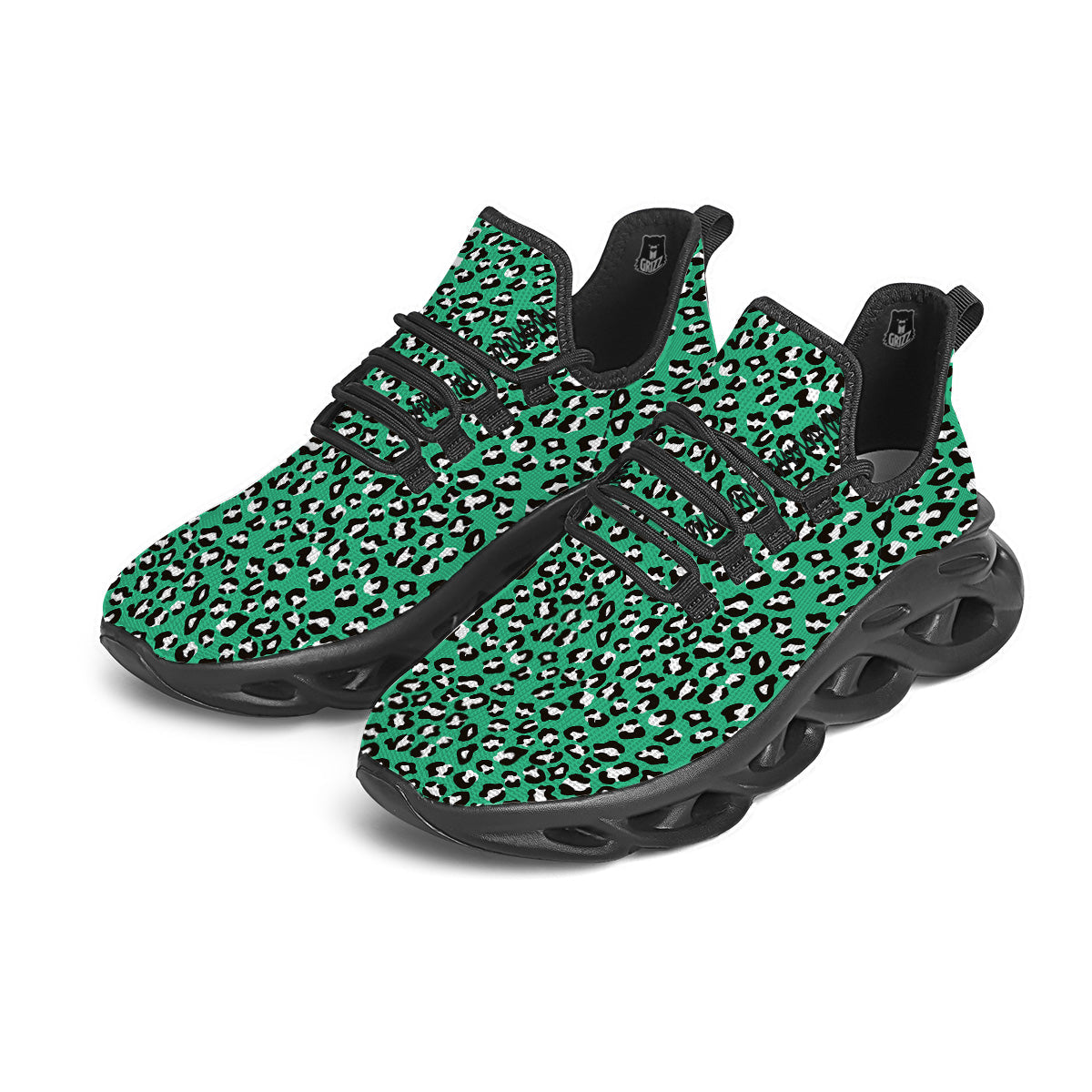 Jade Leopard Print Pattern Black Running Shoes-grizzshop
