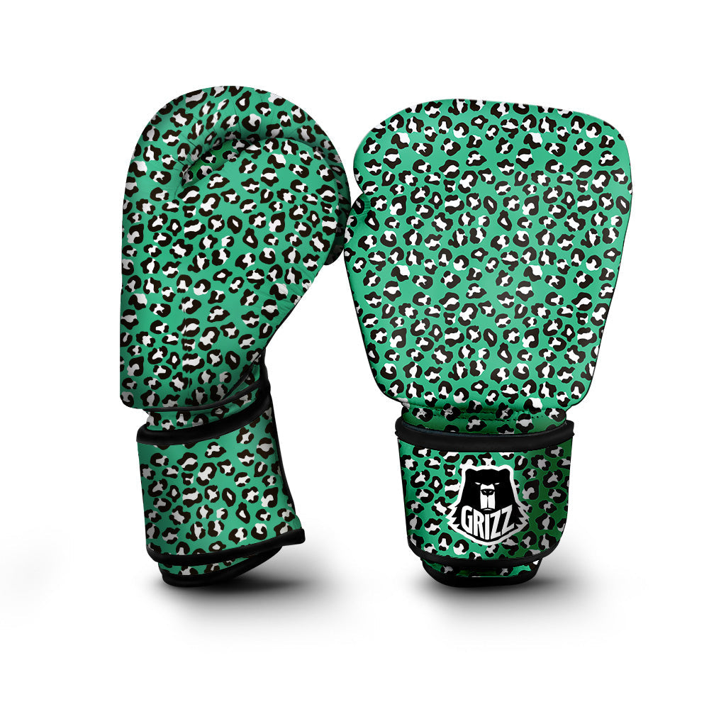 Jade Leopard Print Pattern Boxing Gloves-grizzshop