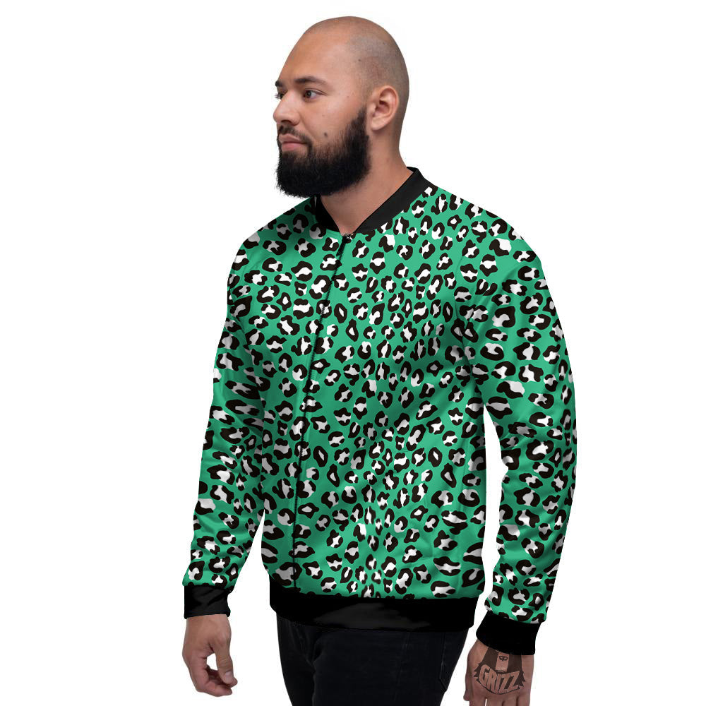 Jade Leopard Print Pattern Men's Bomber Jacket-grizzshop