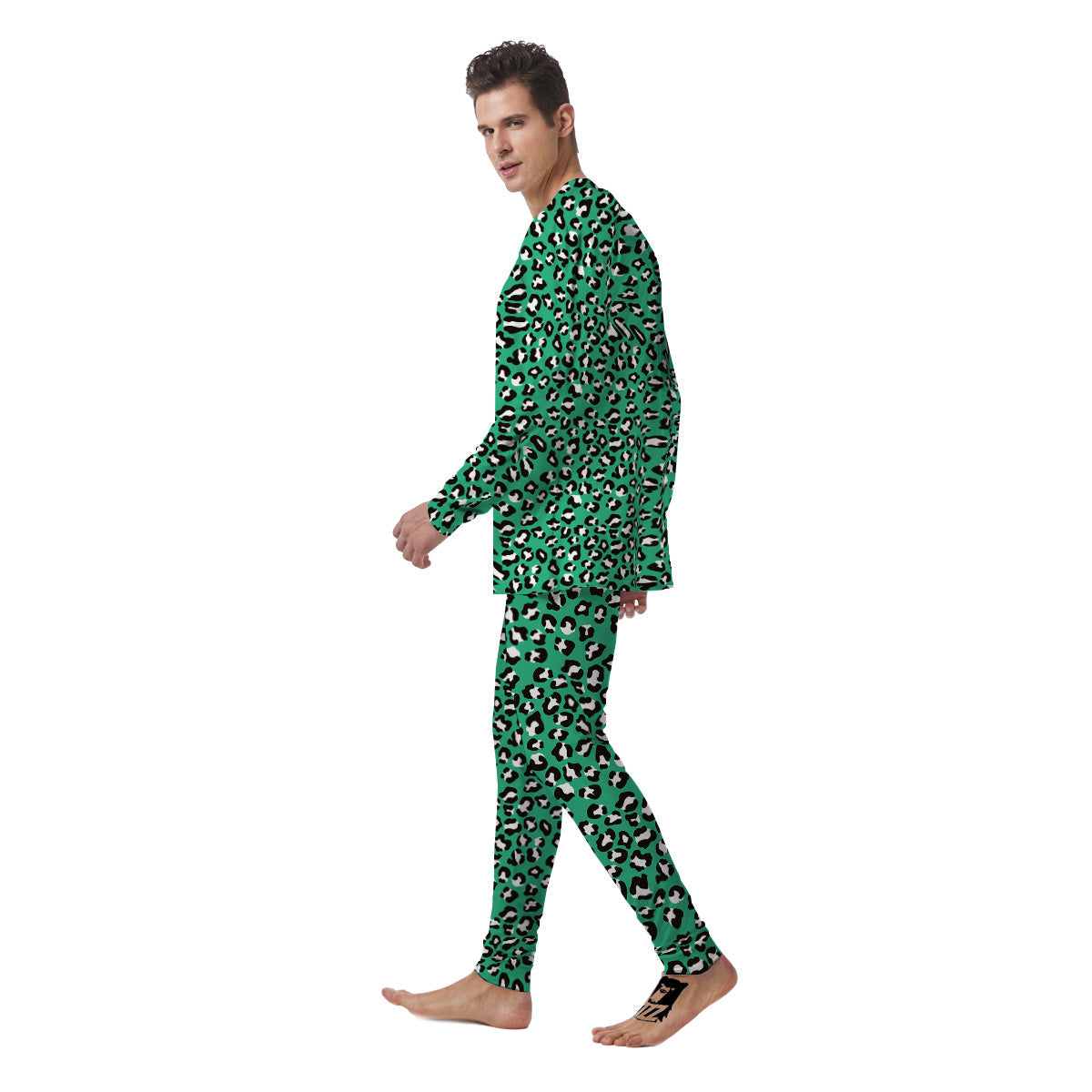 Jade Leopard Print Pattern Men's Pajamas-grizzshop