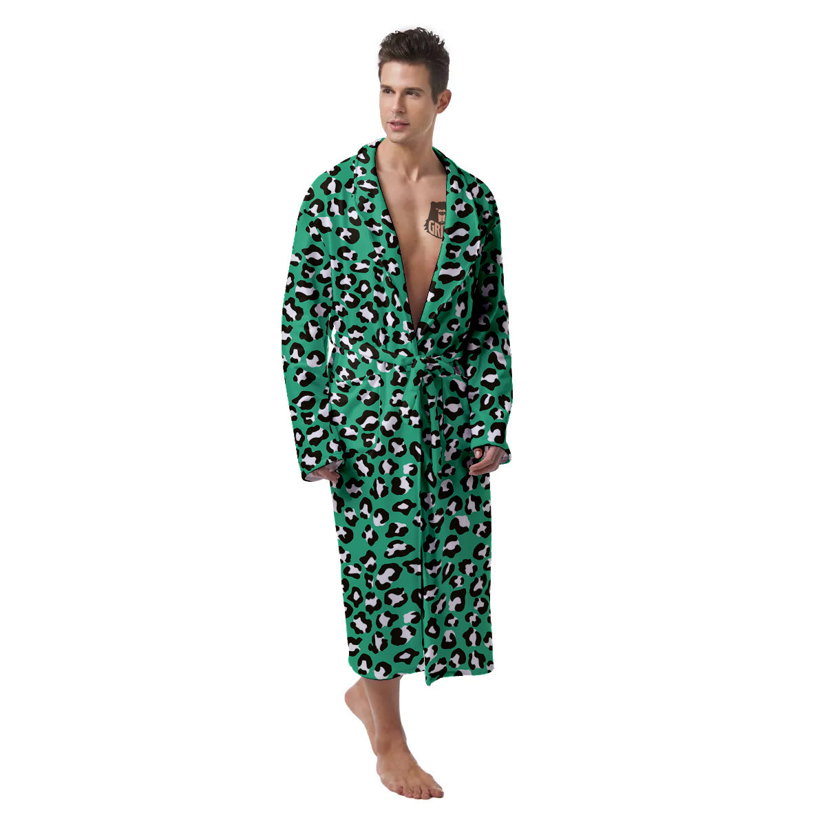 Jade Leopard Print Pattern Men's Robe-grizzshop
