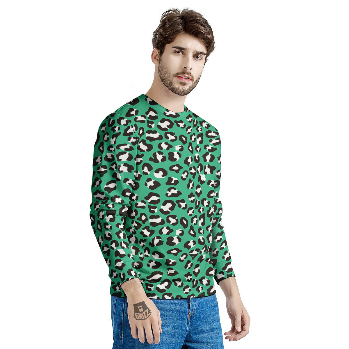 Jade Leopard Print Pattern Men's Sweatshirt-grizzshop