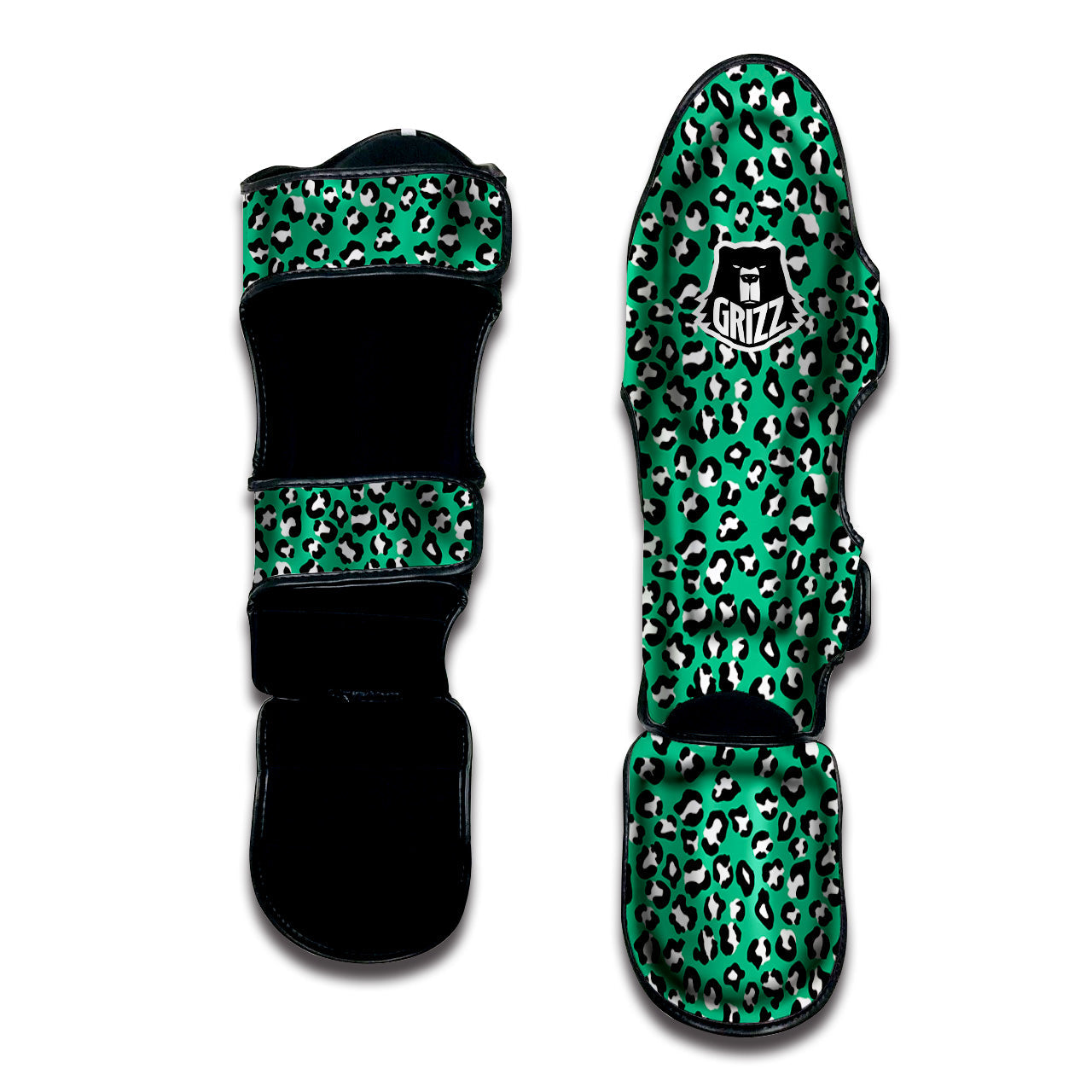 Jade Leopard Print Pattern Muay Thai Shin Guards-grizzshop