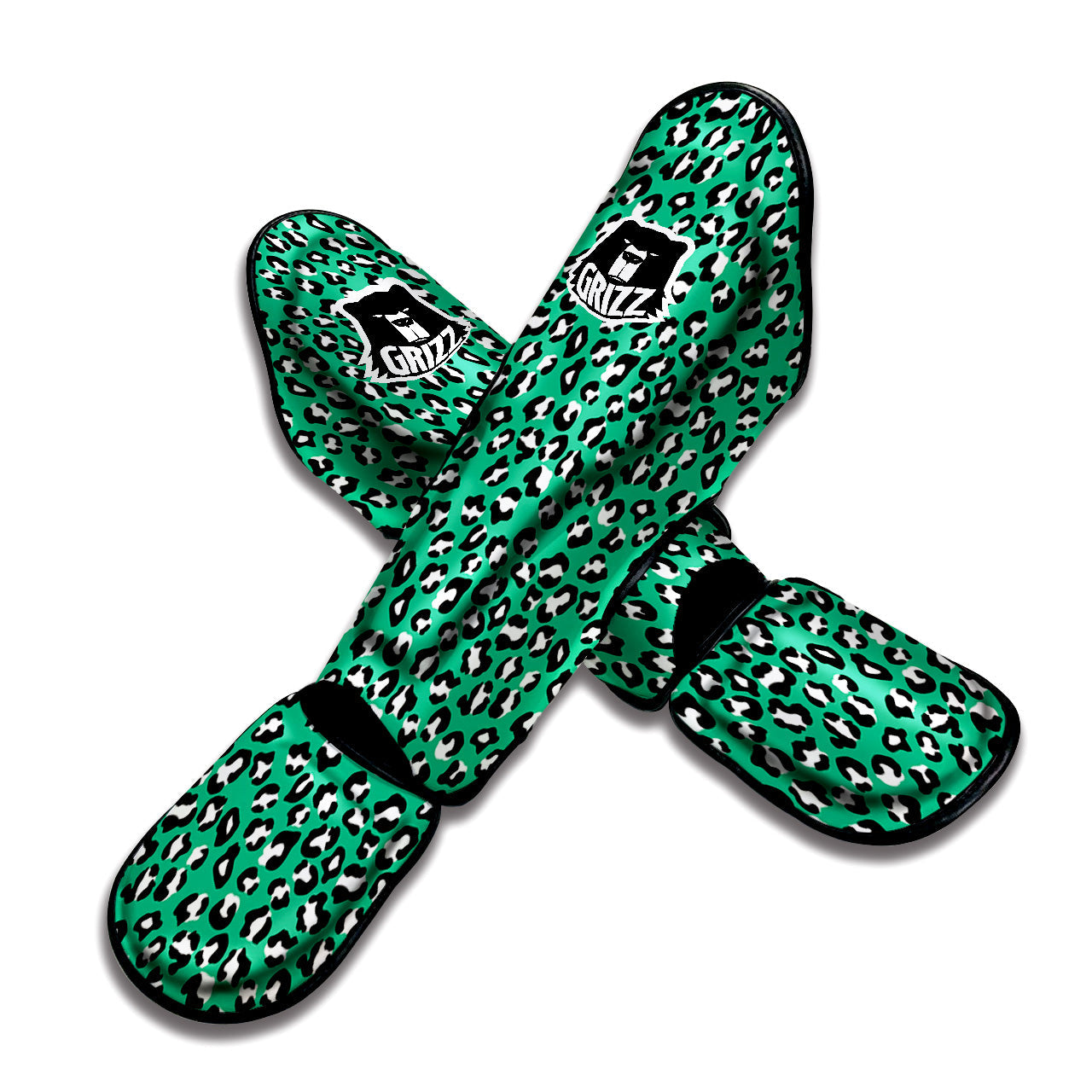 Jade Leopard Print Pattern Muay Thai Shin Guards-grizzshop