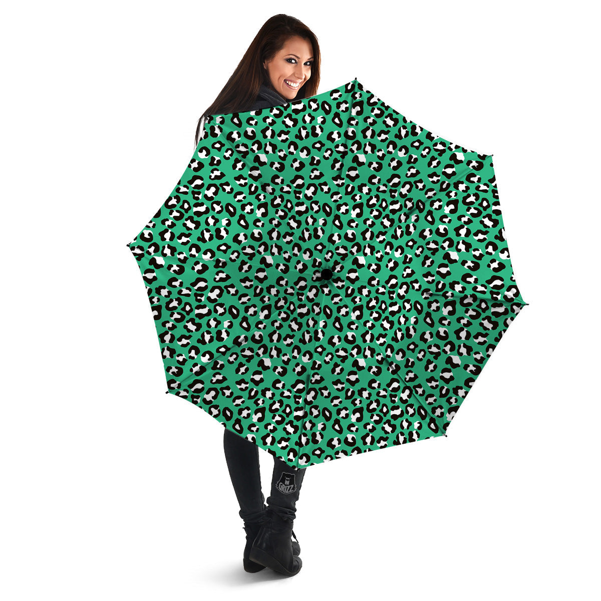 Jade Leopard Print Pattern Umbrella-grizzshop