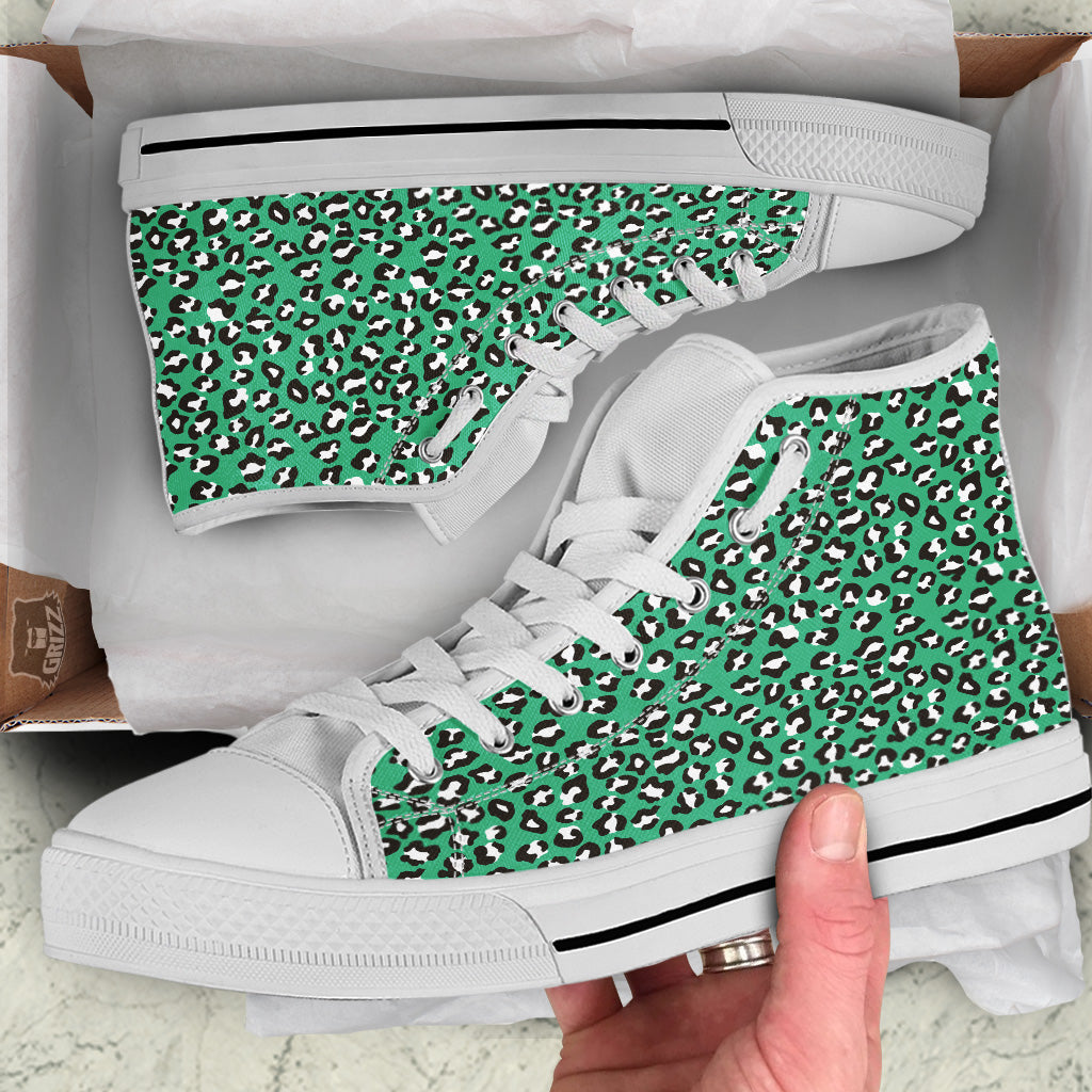 Jade Leopard Print Pattern White High Top Shoes-grizzshop