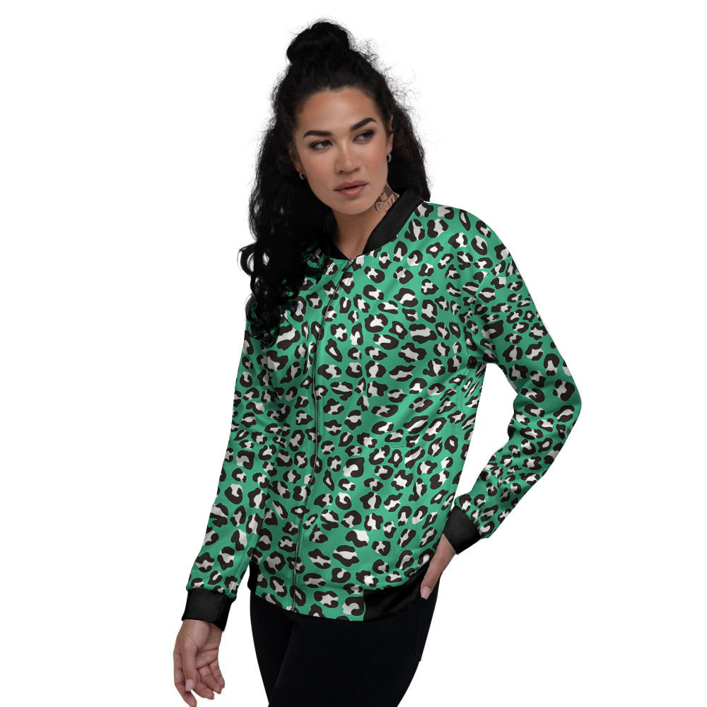 Jade Leopard Print Pattern Women's Bomber Jacket-grizzshop