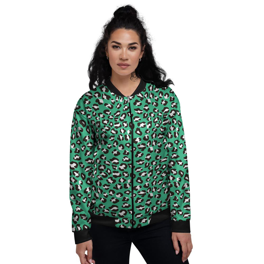 Jade Leopard Print Pattern Women's Bomber Jacket-grizzshop