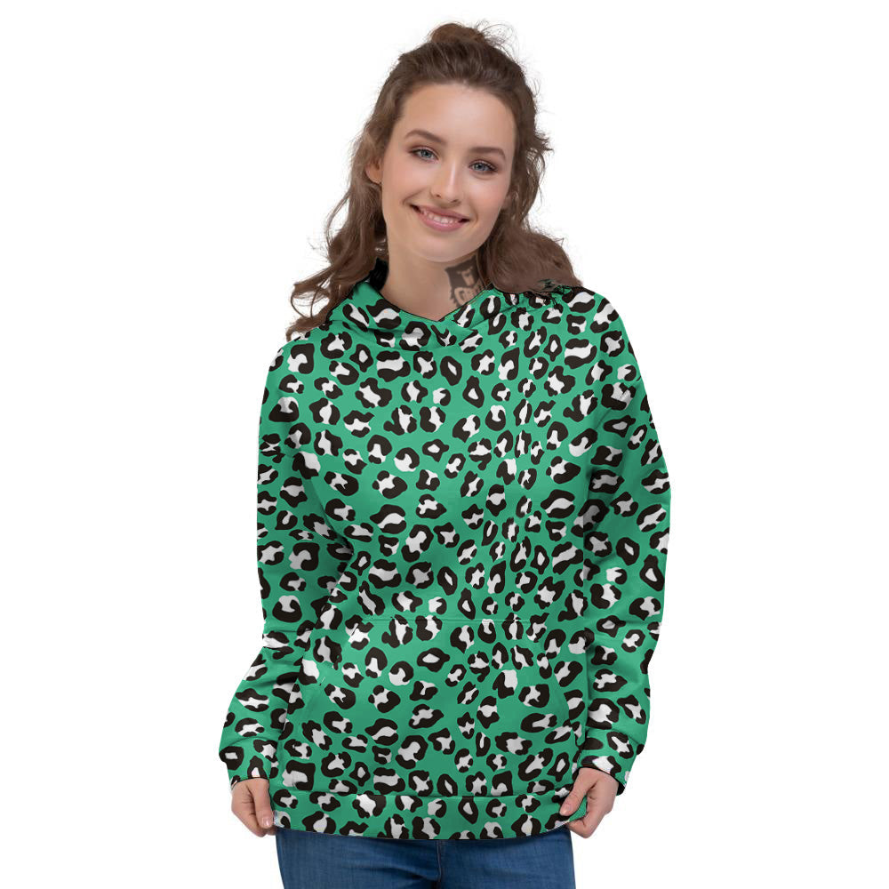Jade Leopard Print Pattern Women's Hoodie-grizzshop