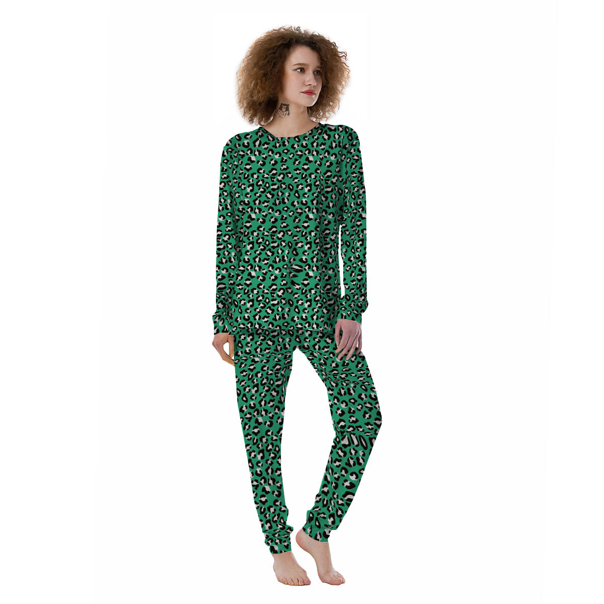 Jade Leopard Print Pattern Women's Pajamas-grizzshop