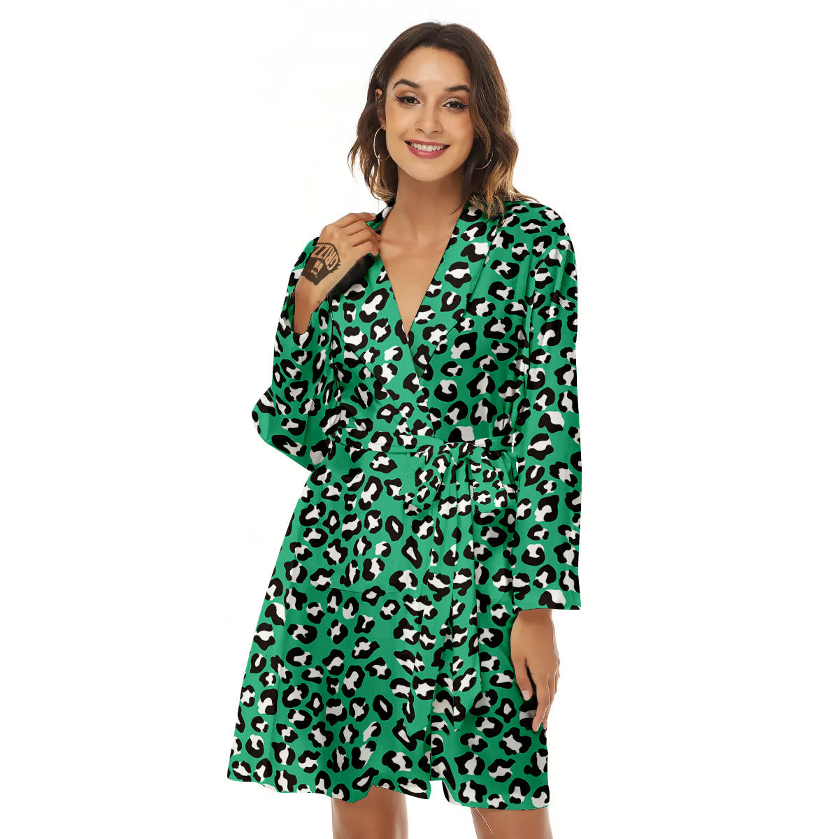Jade Leopard Print Pattern Women's Robe-grizzshop