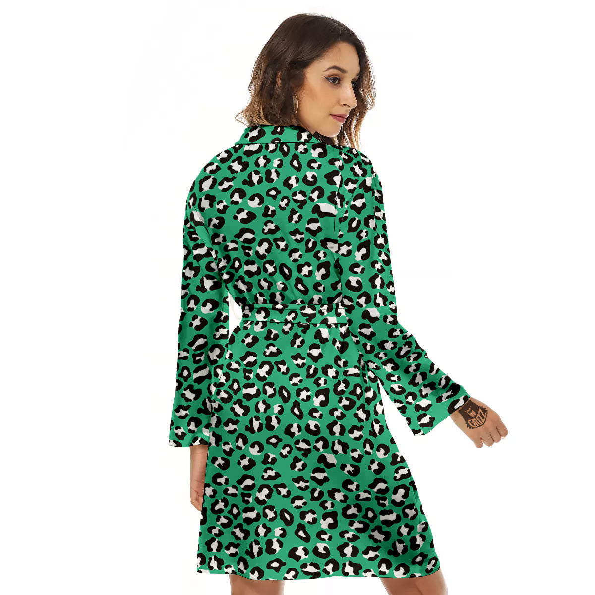 Jade Leopard Print Pattern Women's Robe-grizzshop