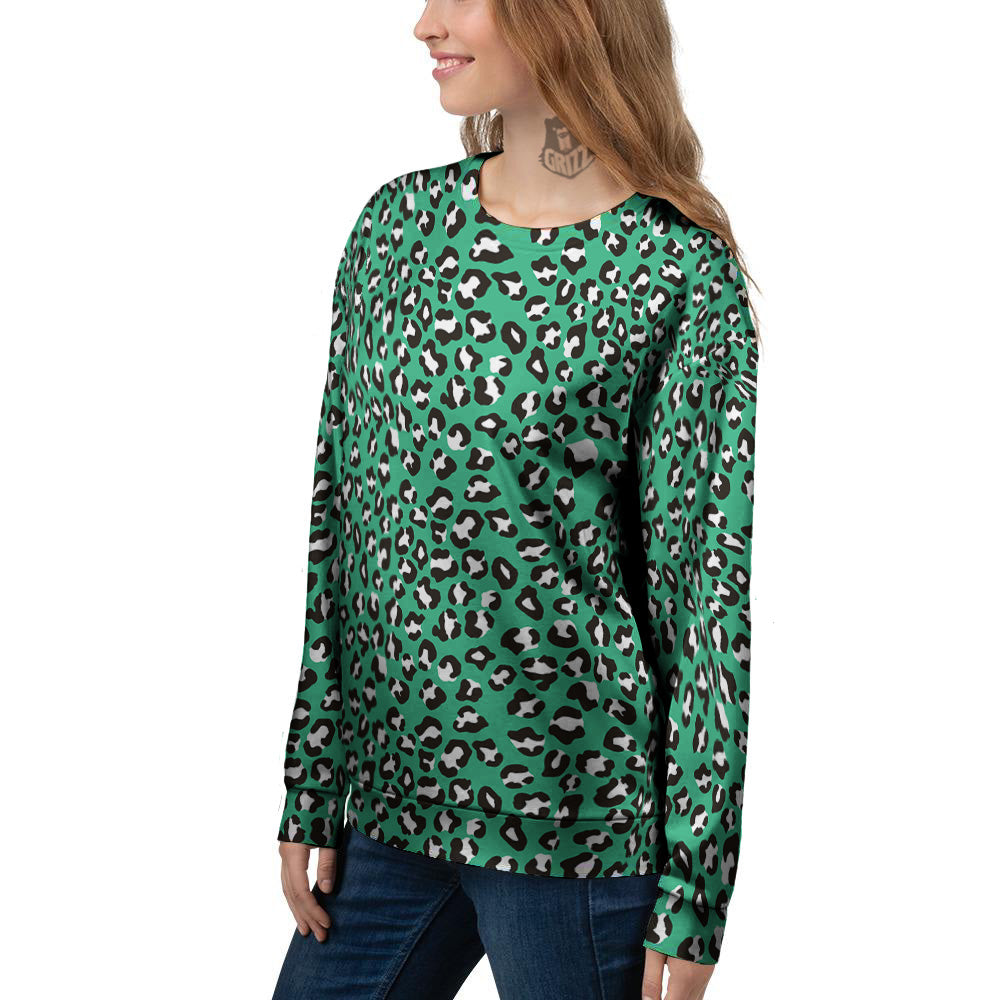 Jade Leopard Print Pattern Women's Sweatshirt-grizzshop