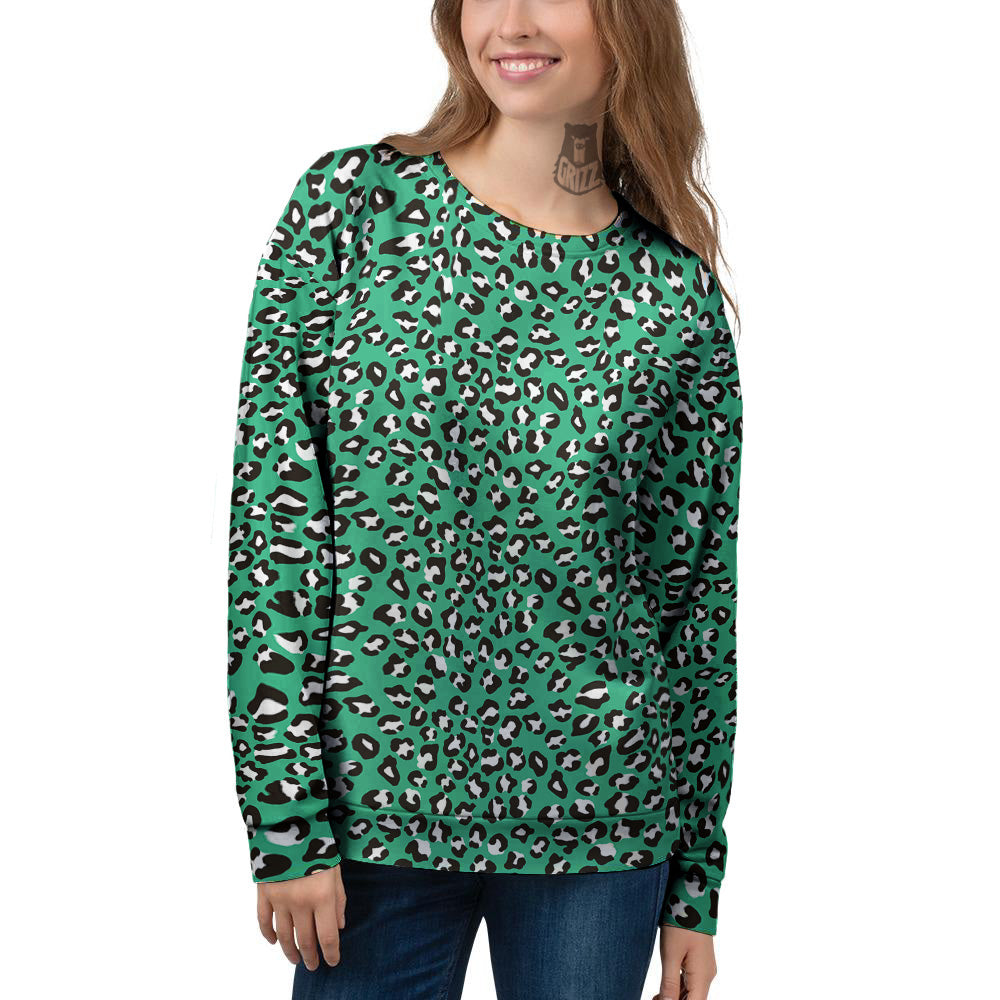 Jade Leopard Print Pattern Women's Sweatshirt-grizzshop