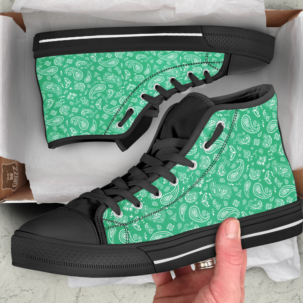 Jade Paisley Bandana Print Black High Top Shoes-grizzshop