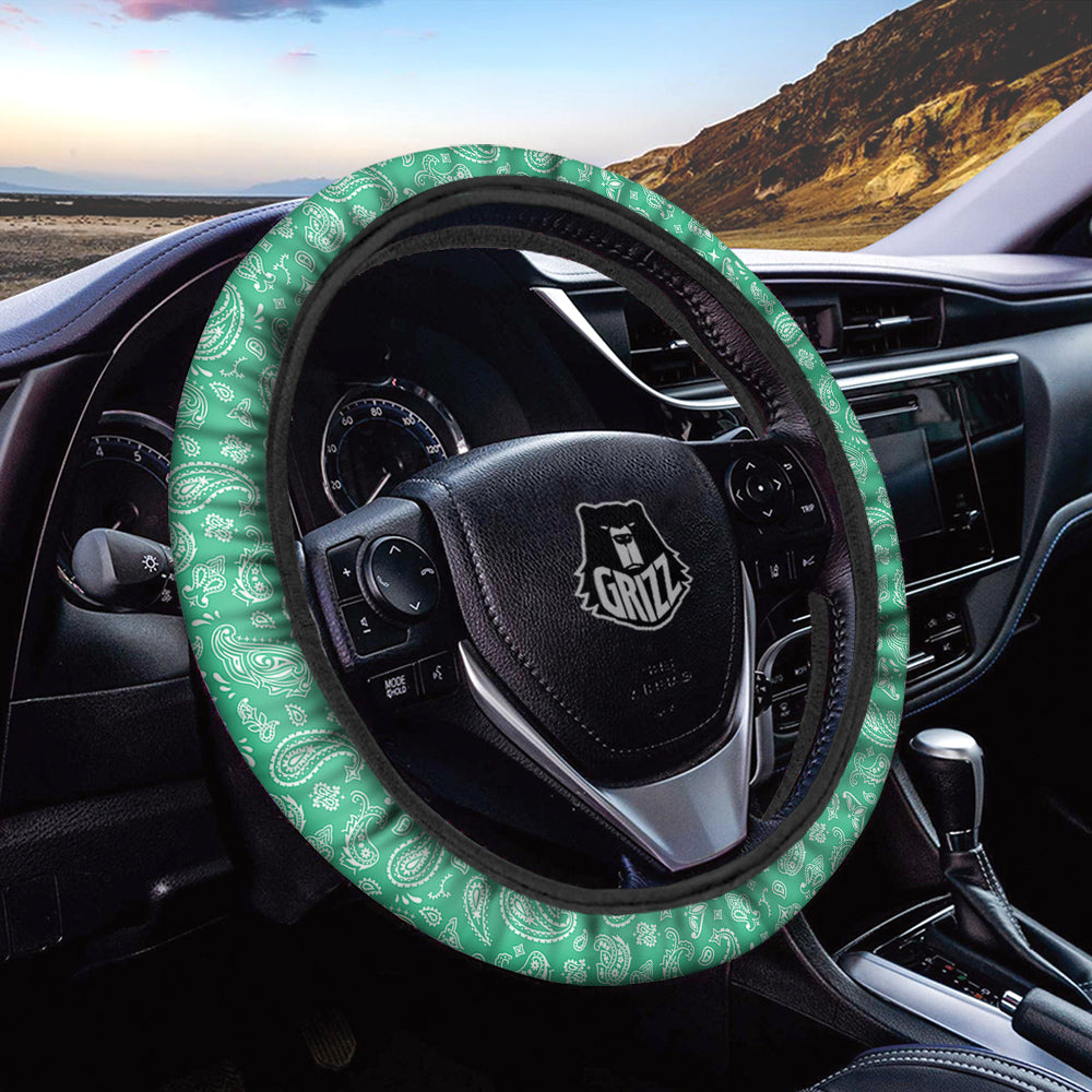 Jade Paisley Bandana Print Car Steering Wheel Cover-grizzshop