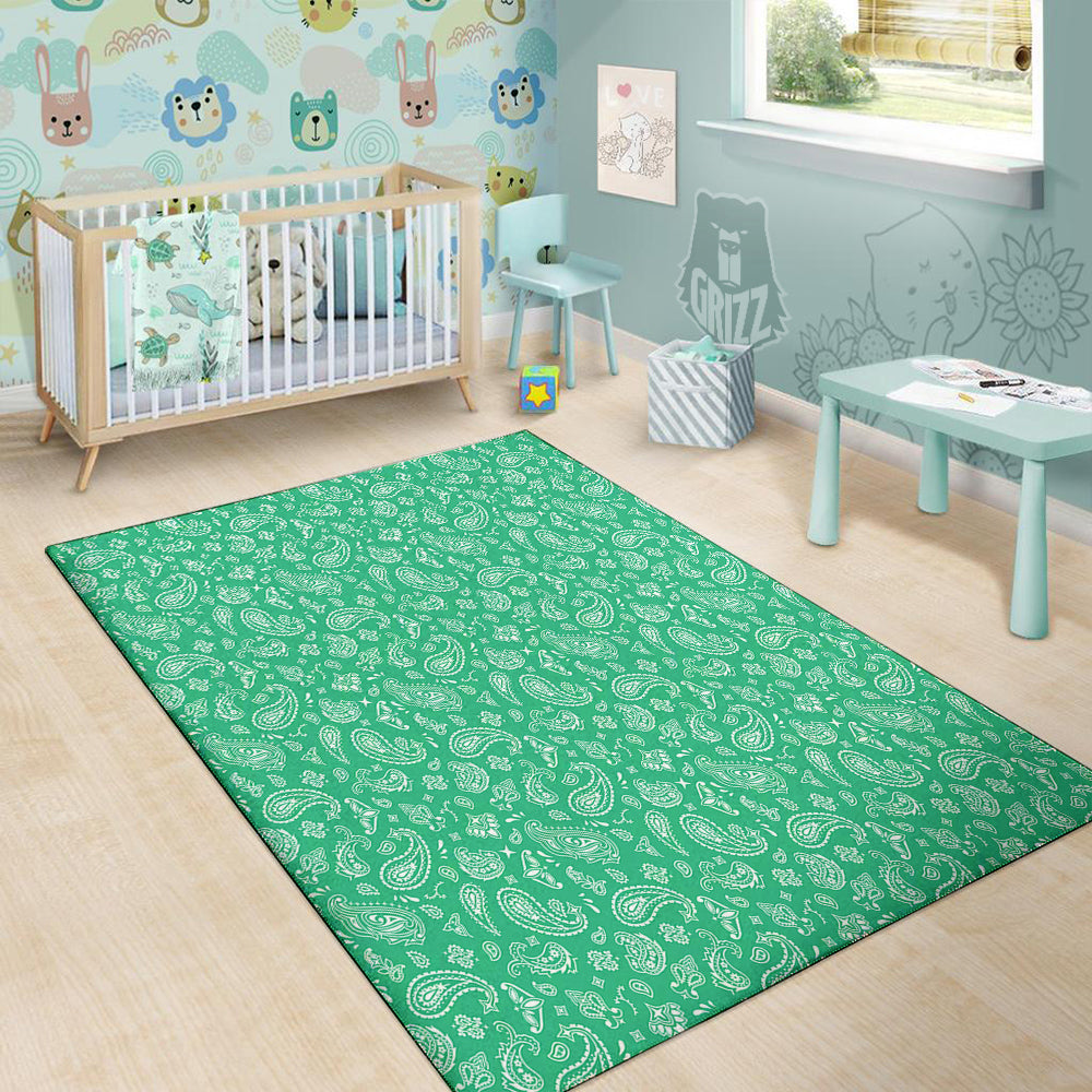 Jade Paisley Bandana Print Floor Mat-grizzshop