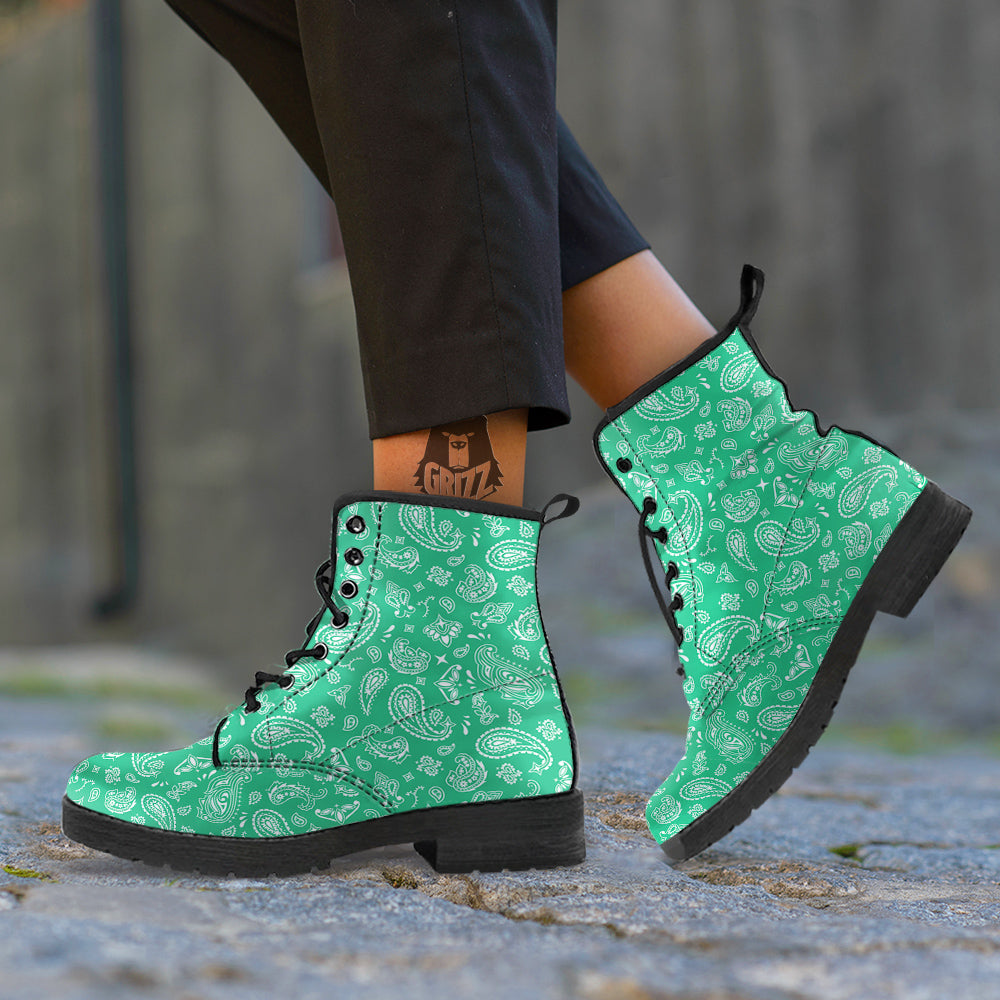 Jade Paisley Bandana Print Leather Boots-grizzshop