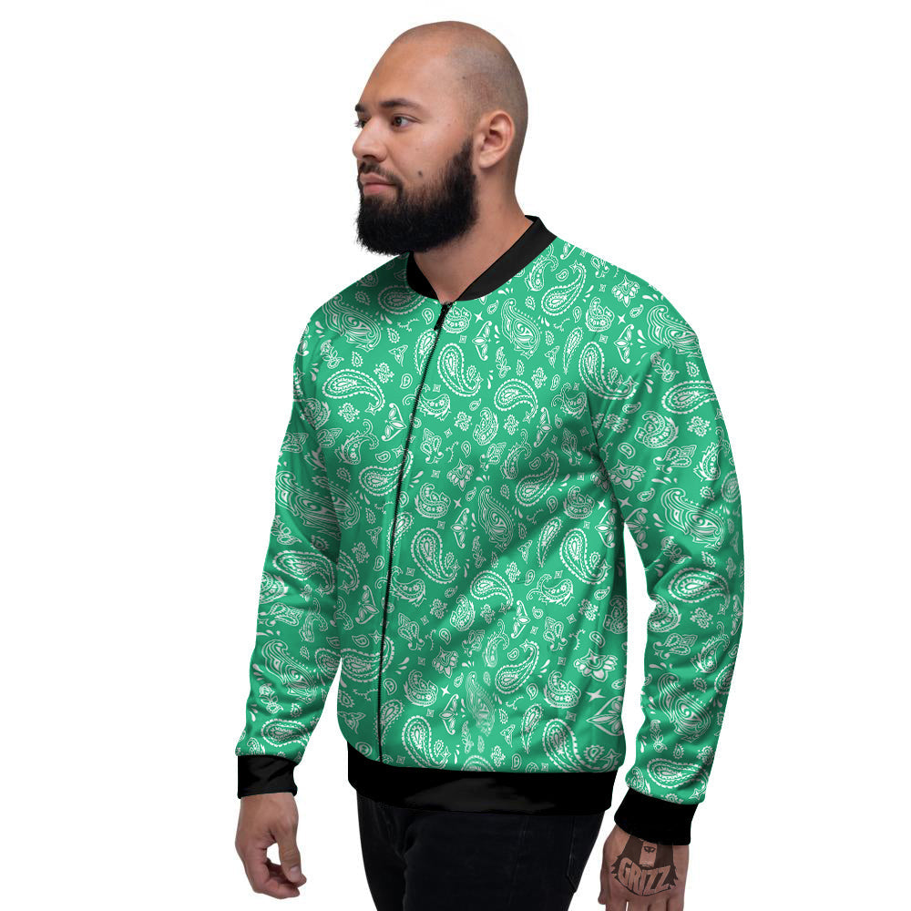 Jade Paisley Bandana Print Men's Bomber Jacket-grizzshop