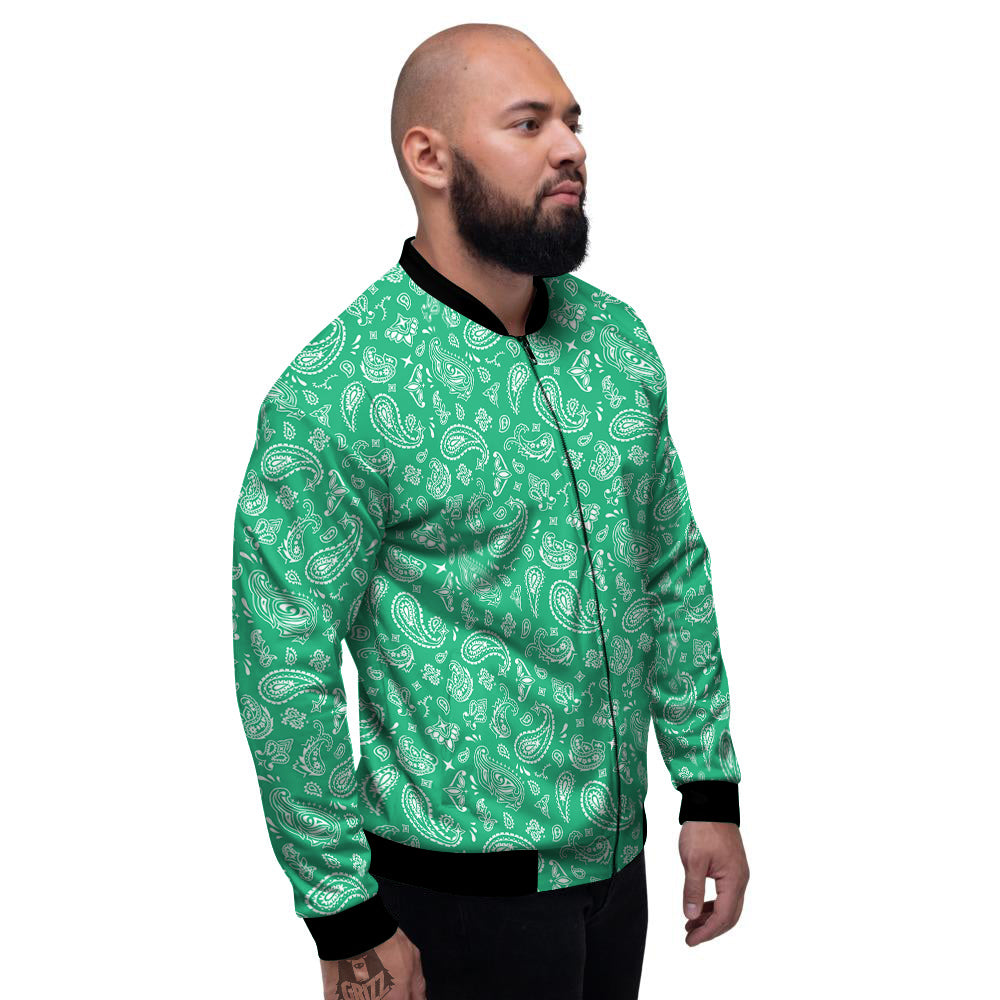 Jade Paisley Bandana Print Men's Bomber Jacket-grizzshop