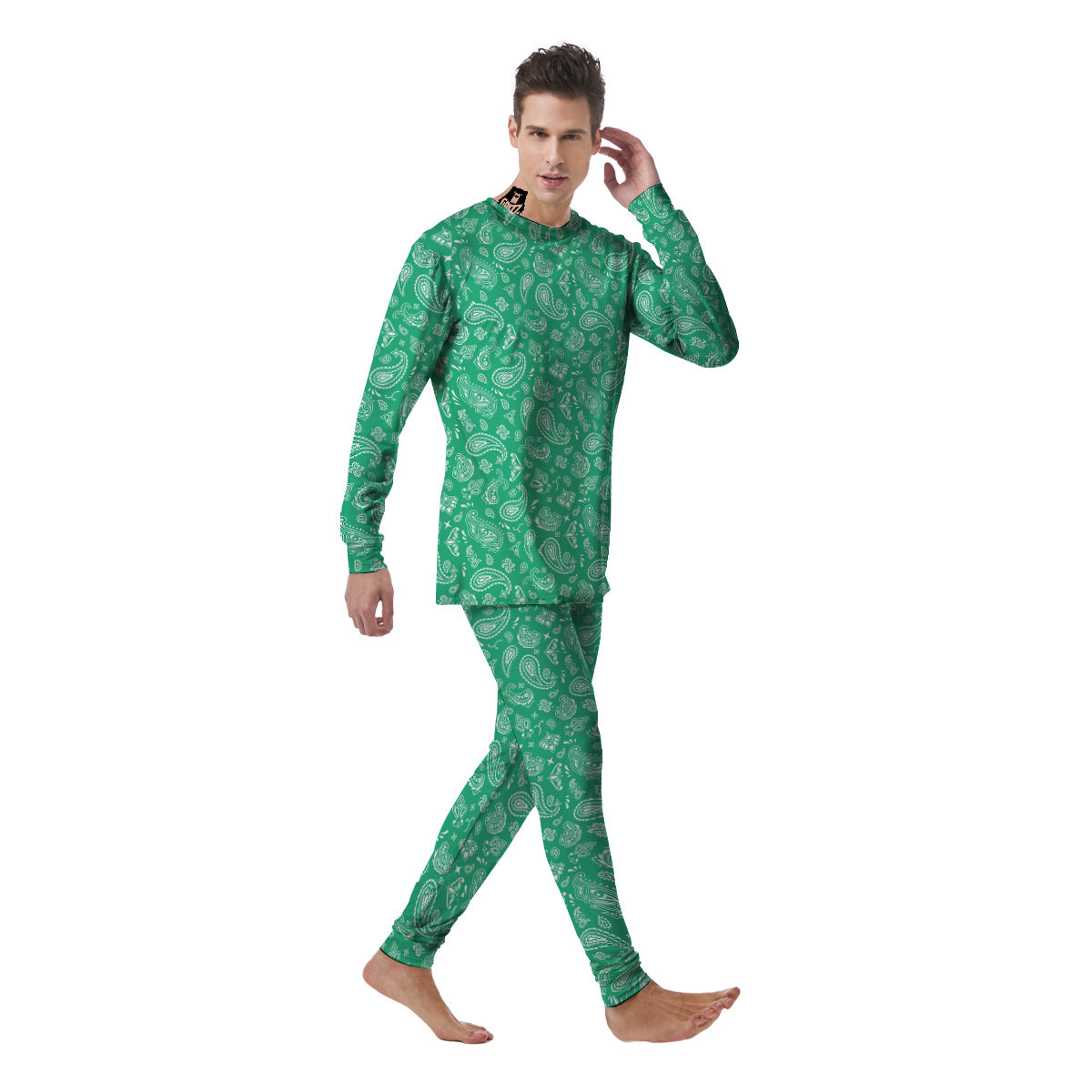 Jade Paisley Bandana Print Men's Pajamas-grizzshop