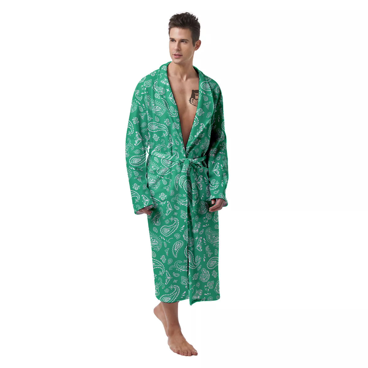 Jade Paisley Bandana Print Men's Robe-grizzshop