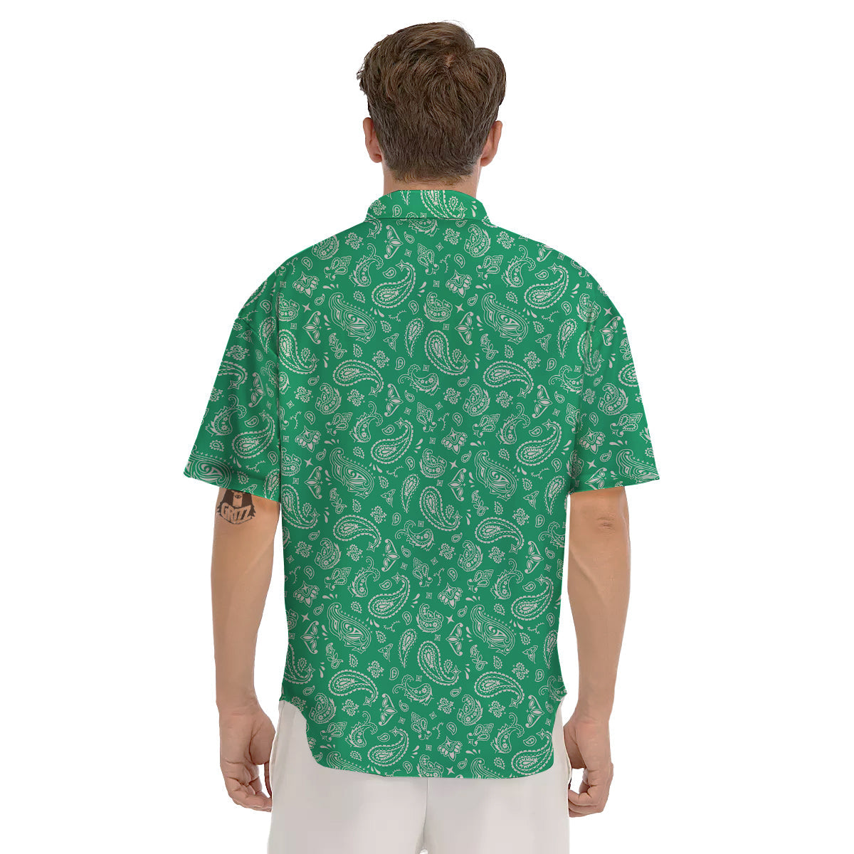 Jade Paisley Bandana Print Men's Short Sleeve Shirts-grizzshop