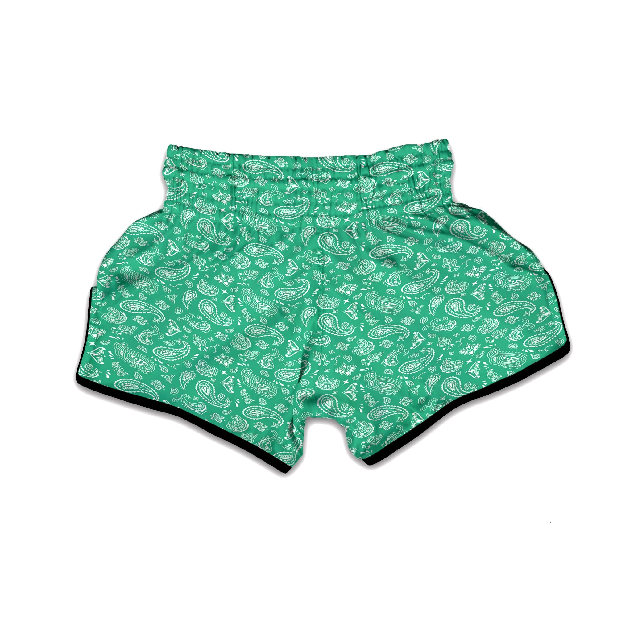 Jade Paisley Bandana Print Muay Thai Boxing Shorts-grizzshop