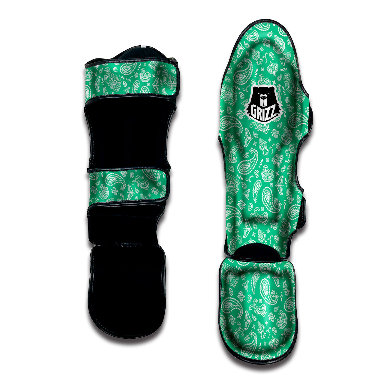 Jade Paisley Bandana Print Muay Thai Shin Guards-grizzshop