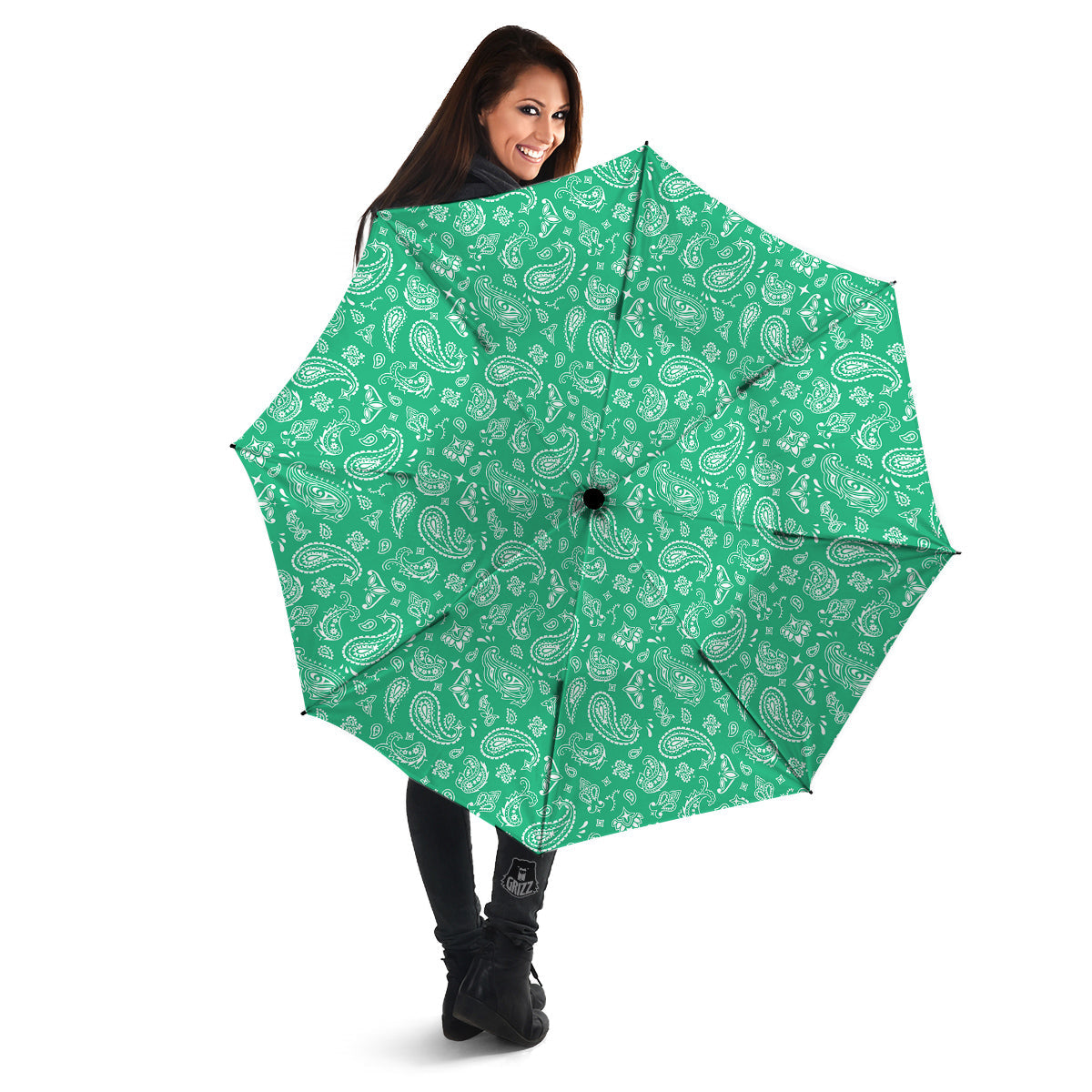 Jade Paisley Bandana Print Umbrella-grizzshop