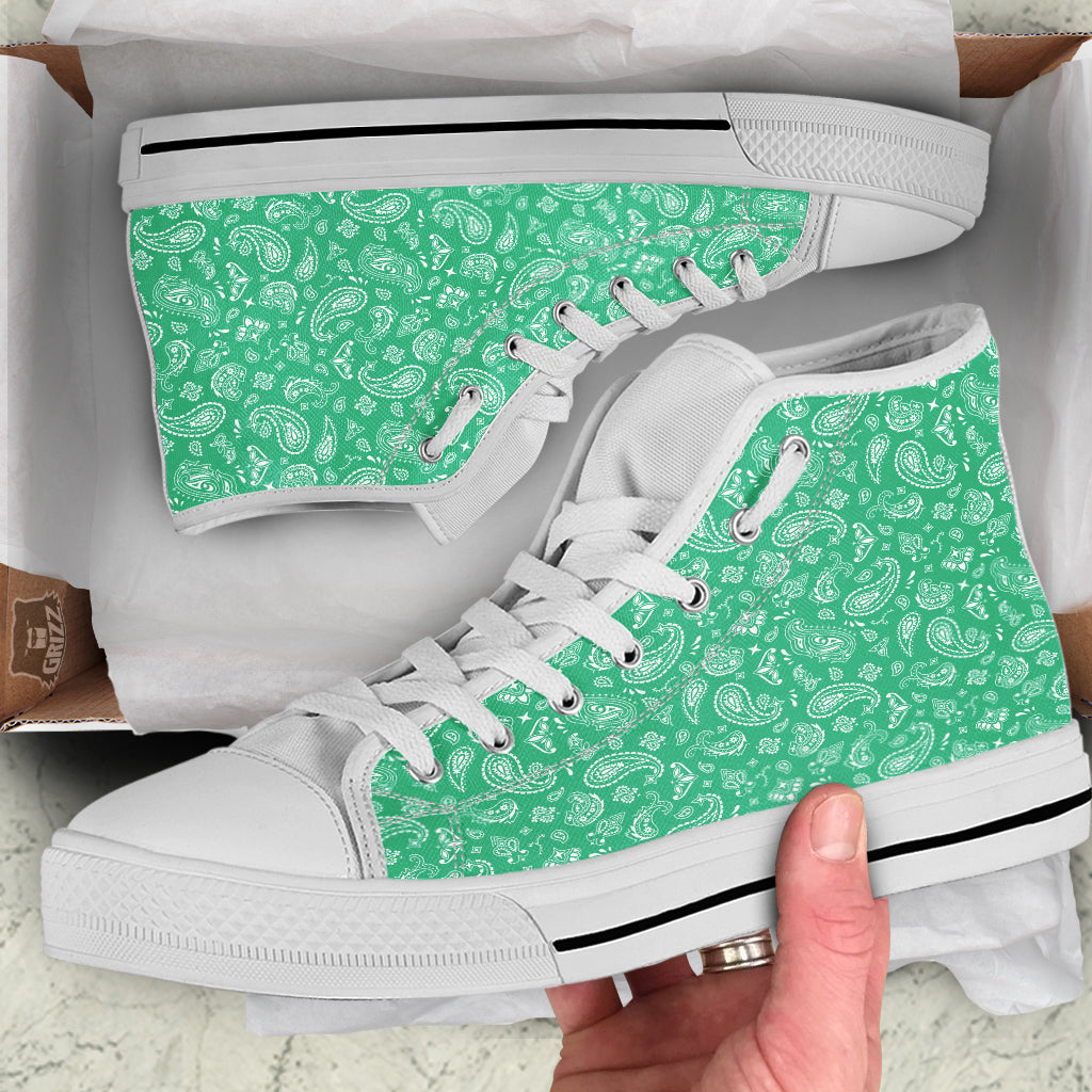 Jade Paisley Bandana Print White High Top Shoes-grizzshop