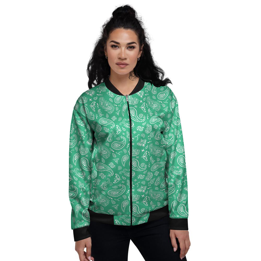 Jade Paisley Bandana Print Women's Bomber Jacket-grizzshop