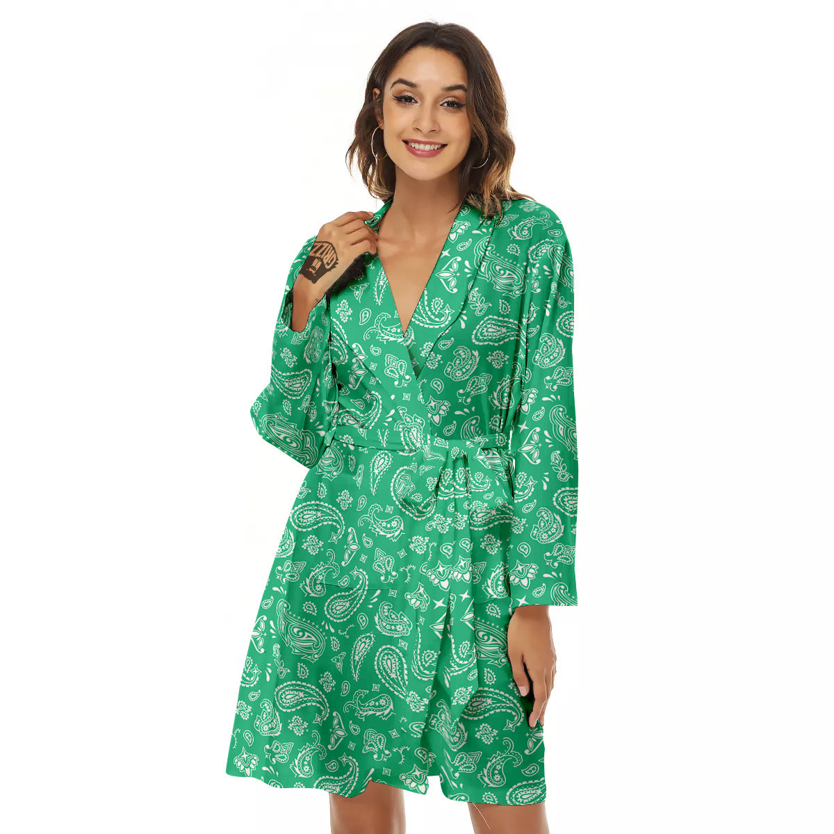 Jade Paisley Bandana Print Women's Robe-grizzshop