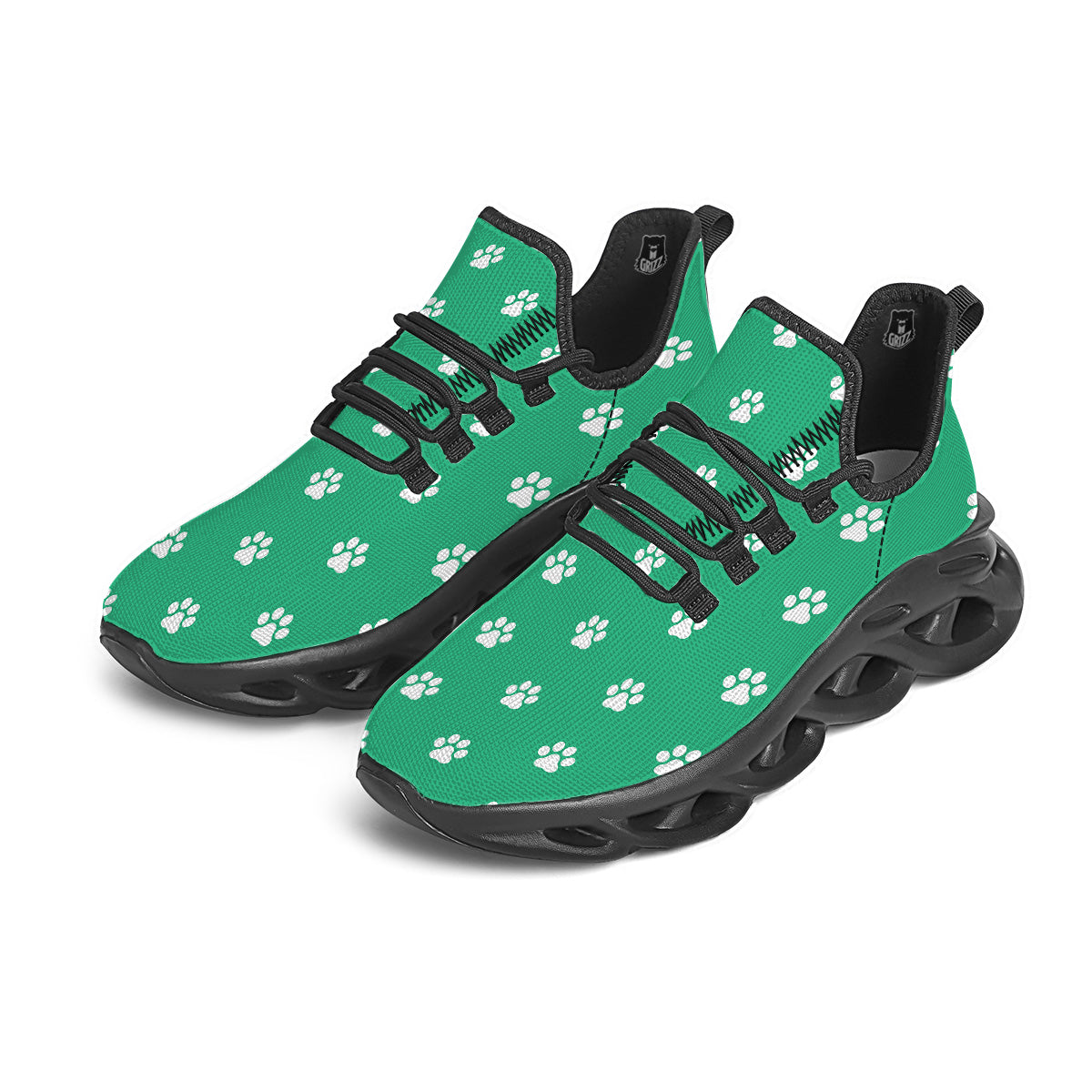 Jade Paw Print Black Running Shoes-grizzshop