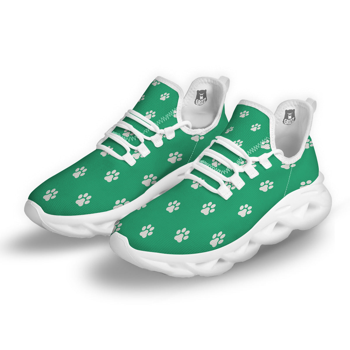 Jade Paw Print White Running Shoes-grizzshop