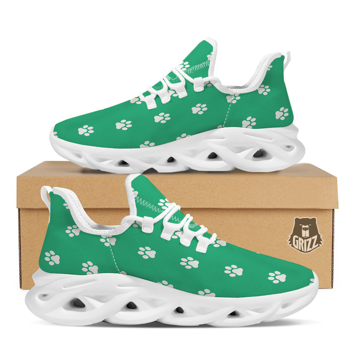 Jade Paw Print White Running Shoes-grizzshop
